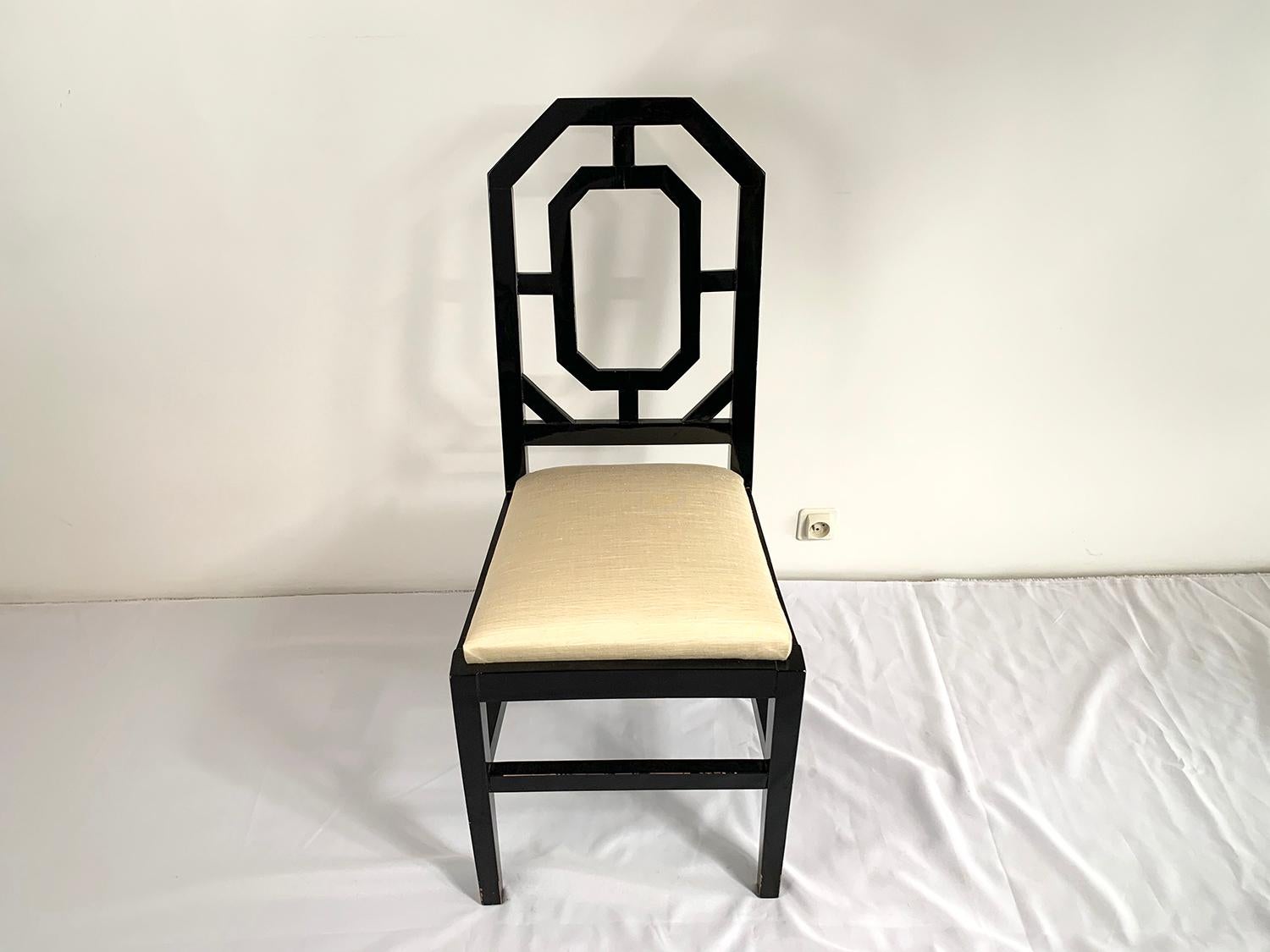 Mid-Century Modern Eight Black Lacquered Chairs For Sale