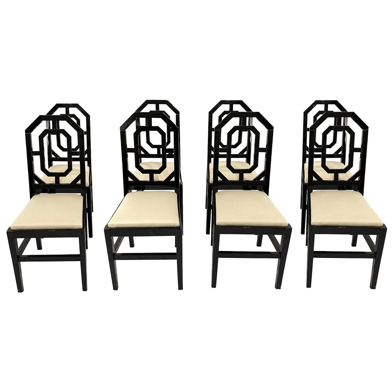 Eight Black Lacquered Chairs For Sale