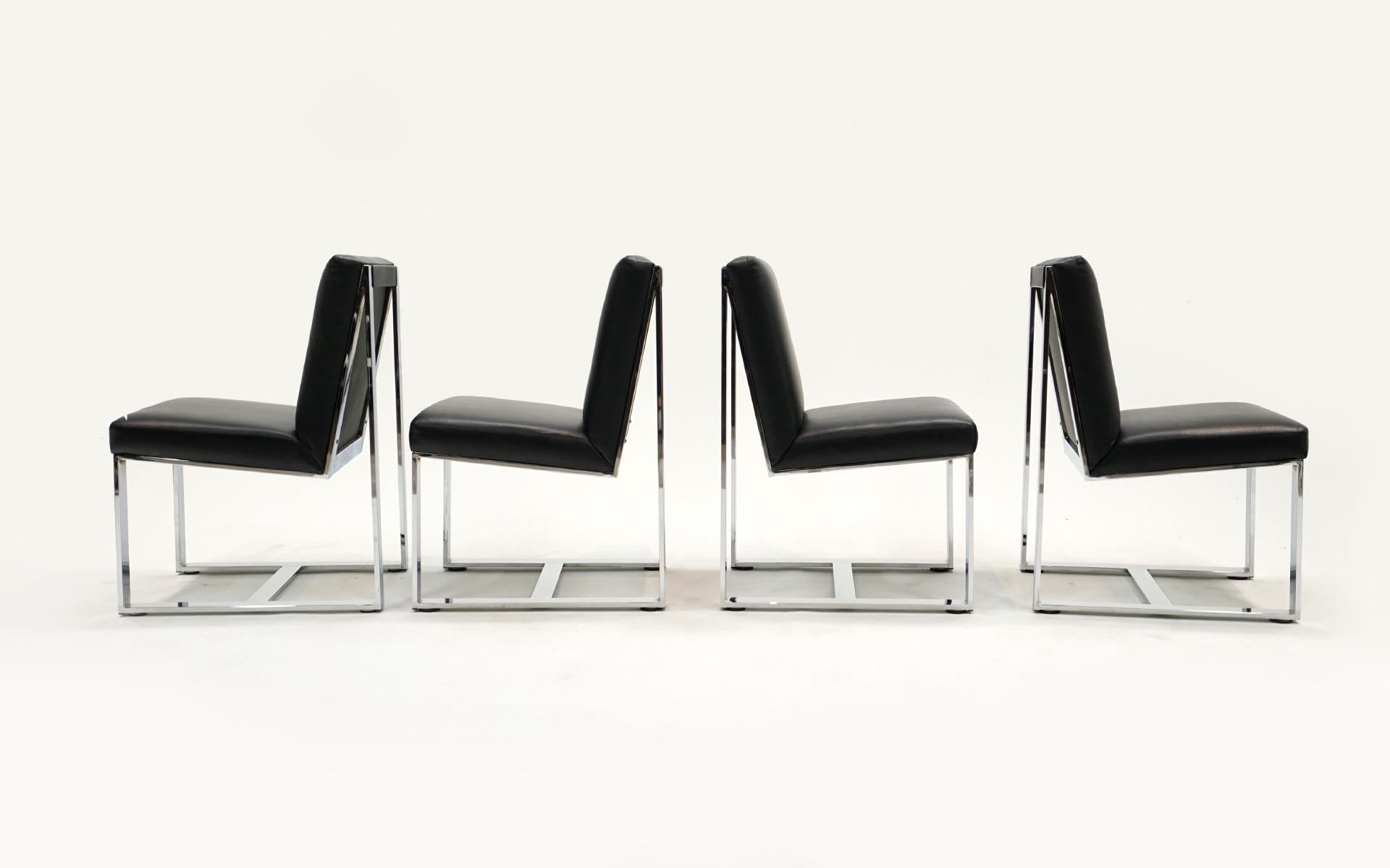 American Eight Black Leather and Chrome Dining Chairs by Milo Baughman for Thayer Coggin
