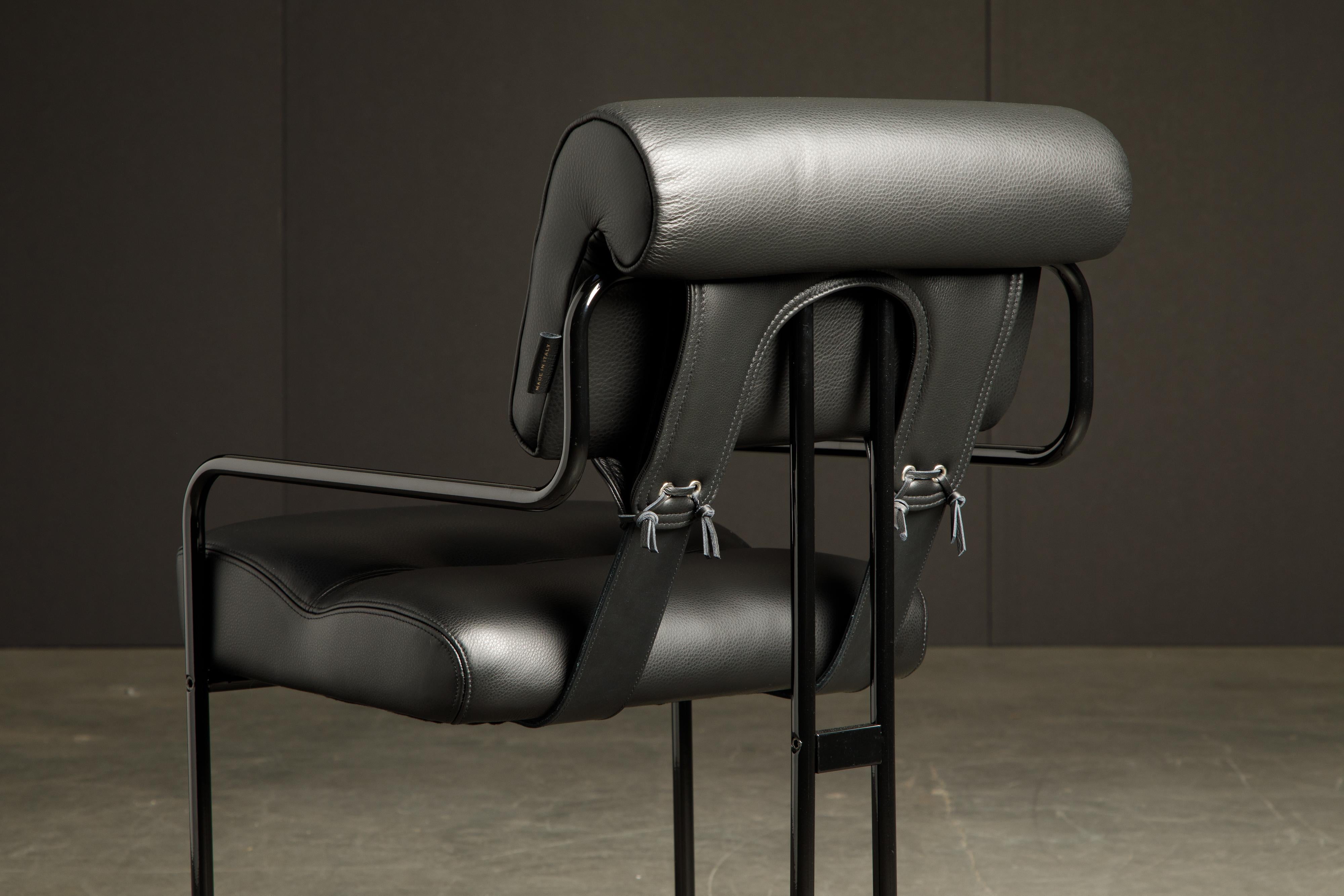 Eight Black Leather Tucroma Chairs by Guido Faleschini for Mariani, Brand New For Sale 7