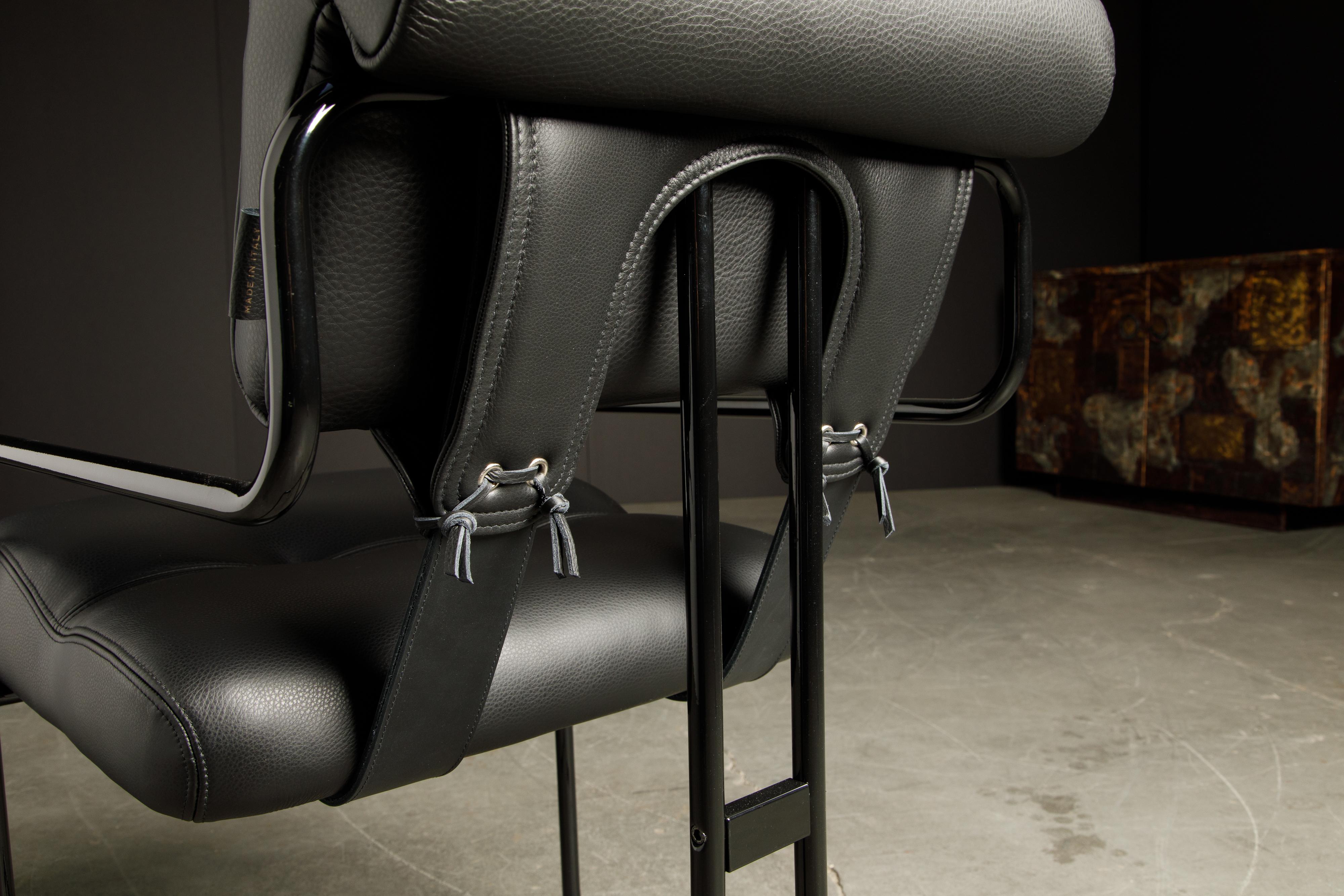 Eight Black Leather Tucroma Chairs by Guido Faleschini for Mariani, Brand New For Sale 10