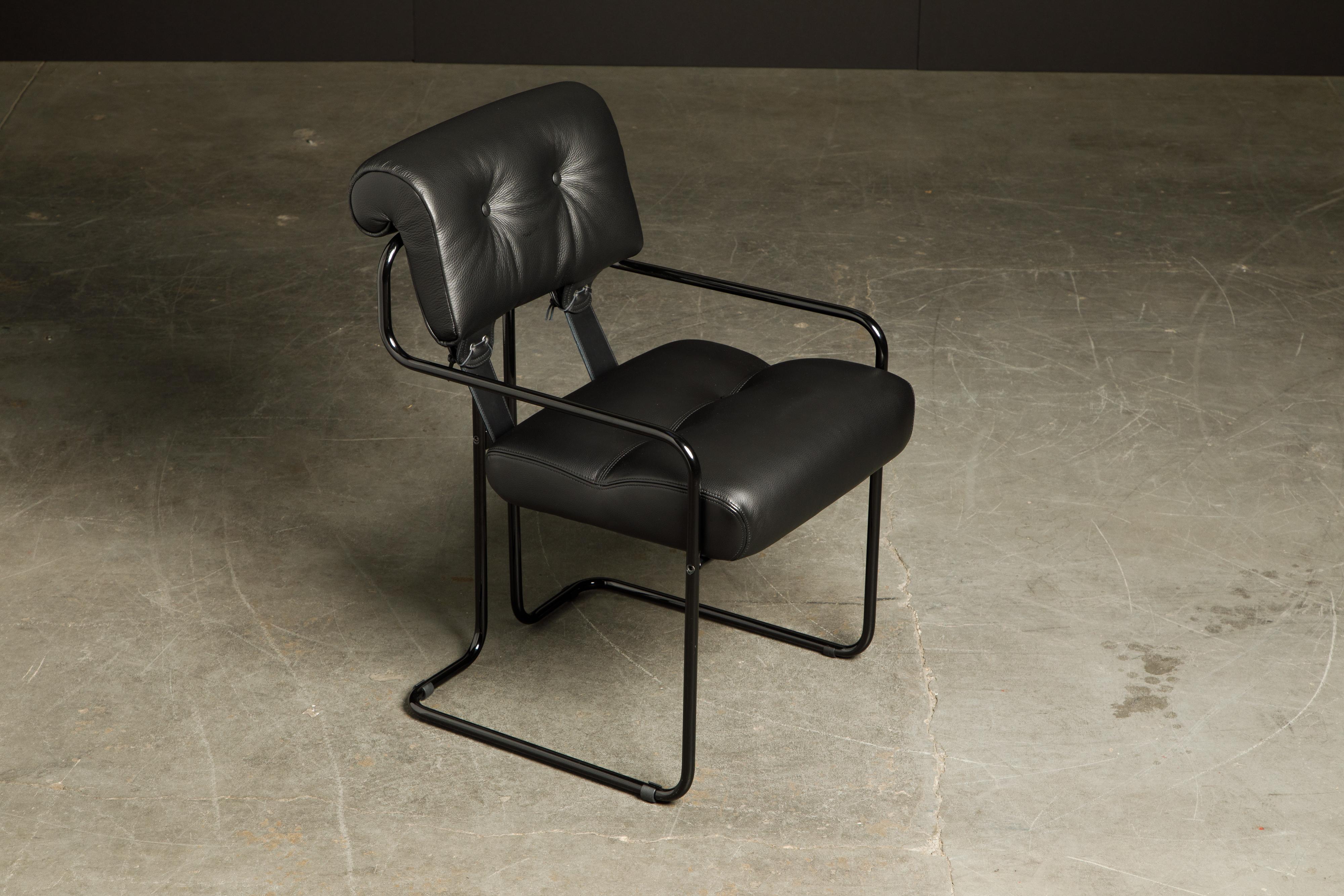 Italian Eight Black Leather Tucroma Chairs by Guido Faleschini for Mariani, Brand New For Sale