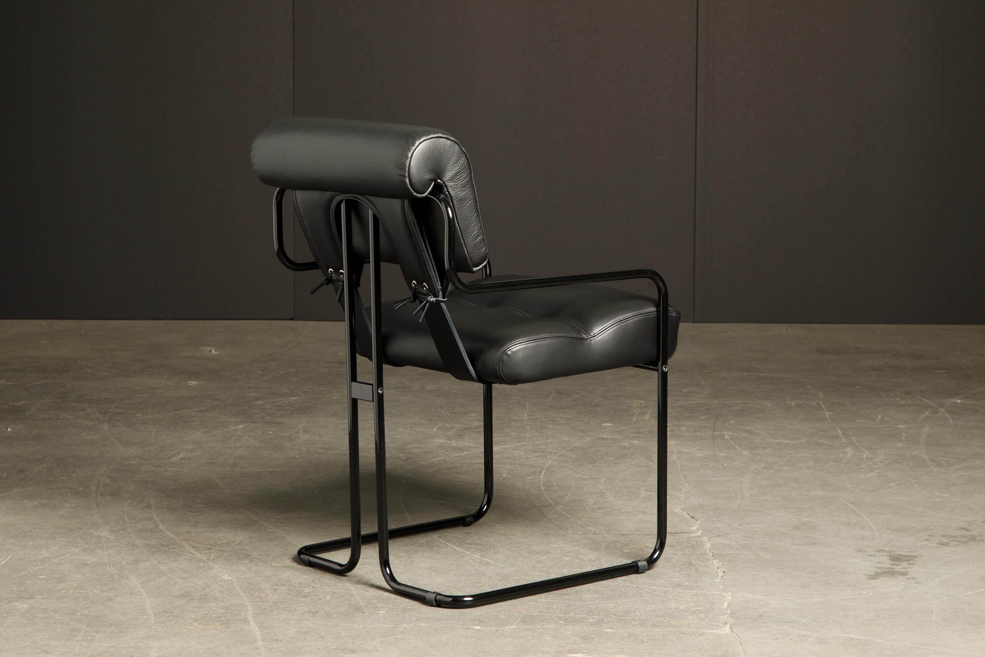 Acier Huit chaises Tucroma en cuir noir de Guido Faleschini pour Mariani, neuves en vente