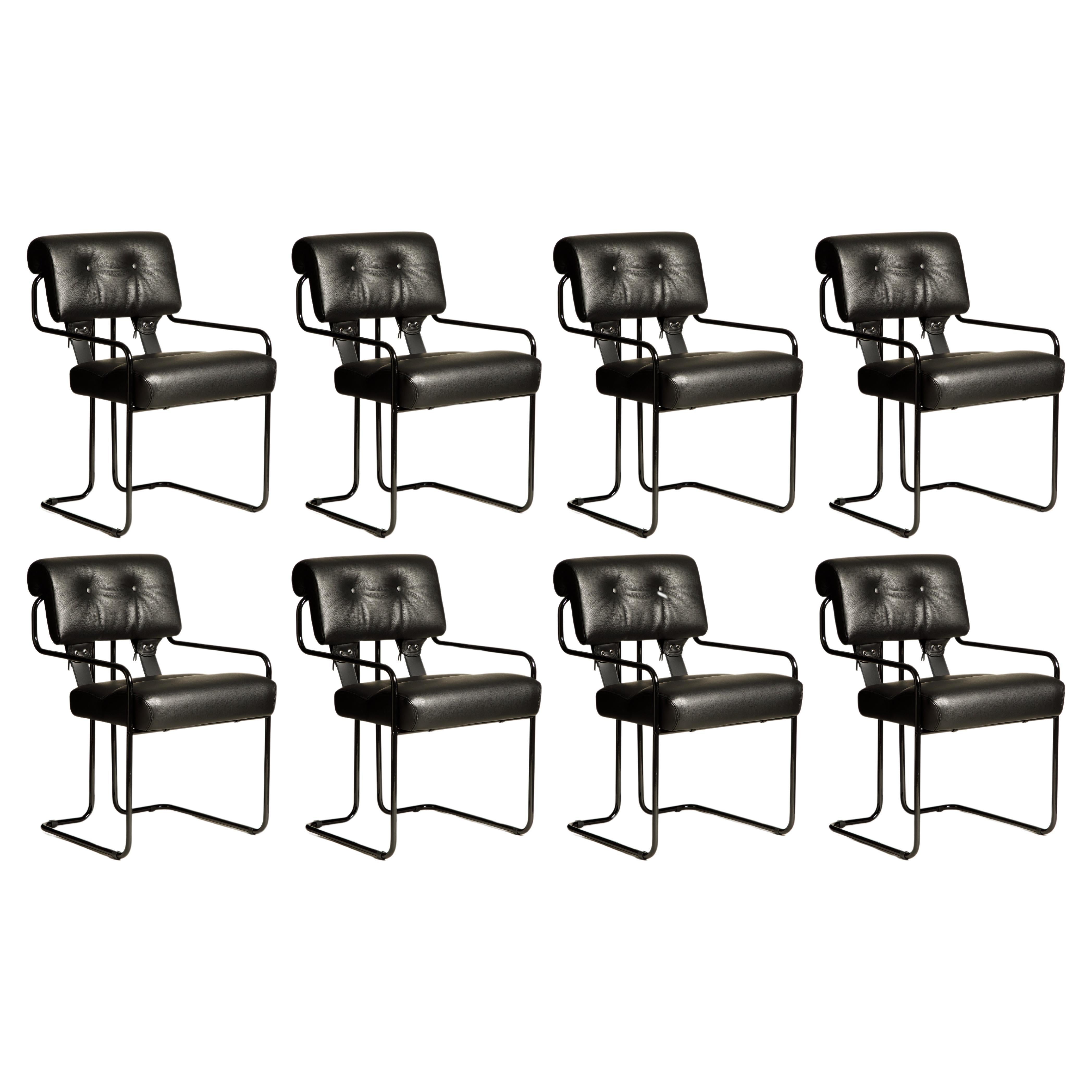 Huit chaises Tucroma en cuir noir de Guido Faleschini pour Mariani, neuves