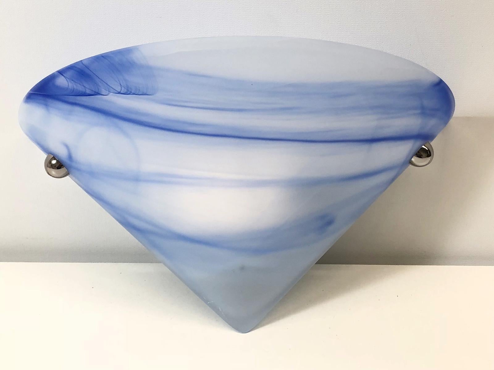 Eight Blue and White Swirl Murano Glass Cone Wall Sconces For Sale 3