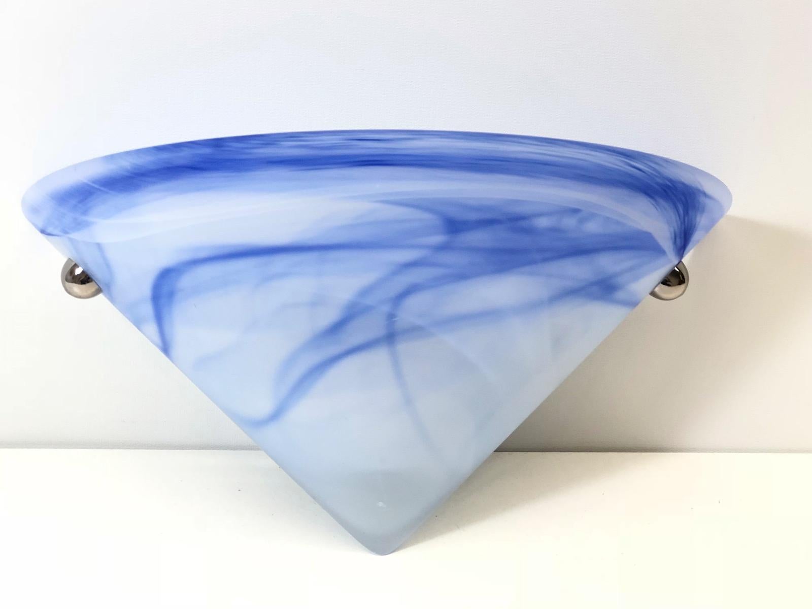 Eight Blue and White Swirl Murano Glass Cone Wall Sconces For Sale 2