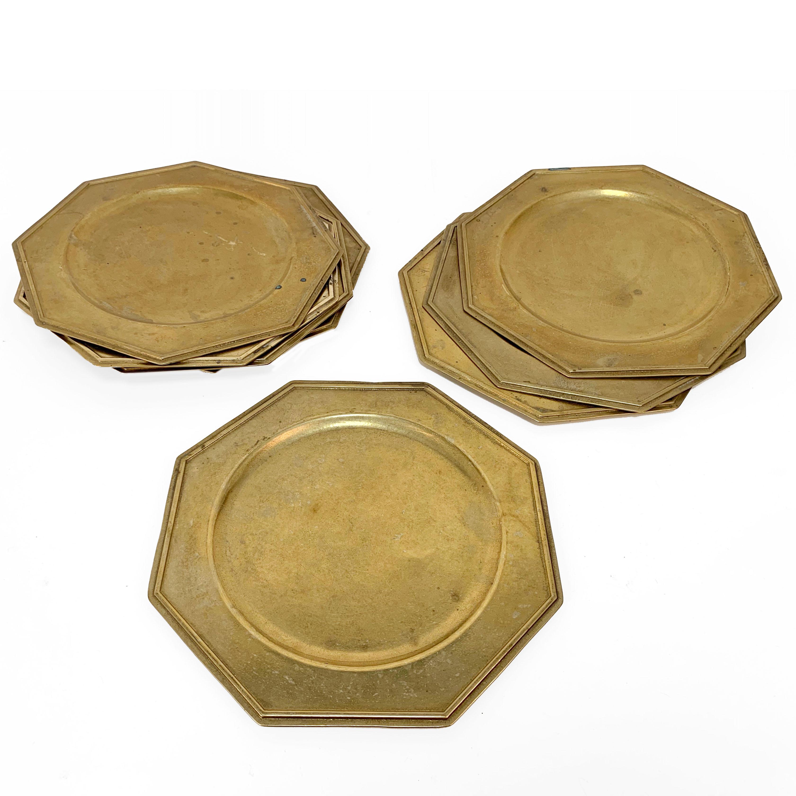 Mid-Century Modern Eight Brass Service Charger, Sub-Plates Octagonal Shape, Italy, 1960s