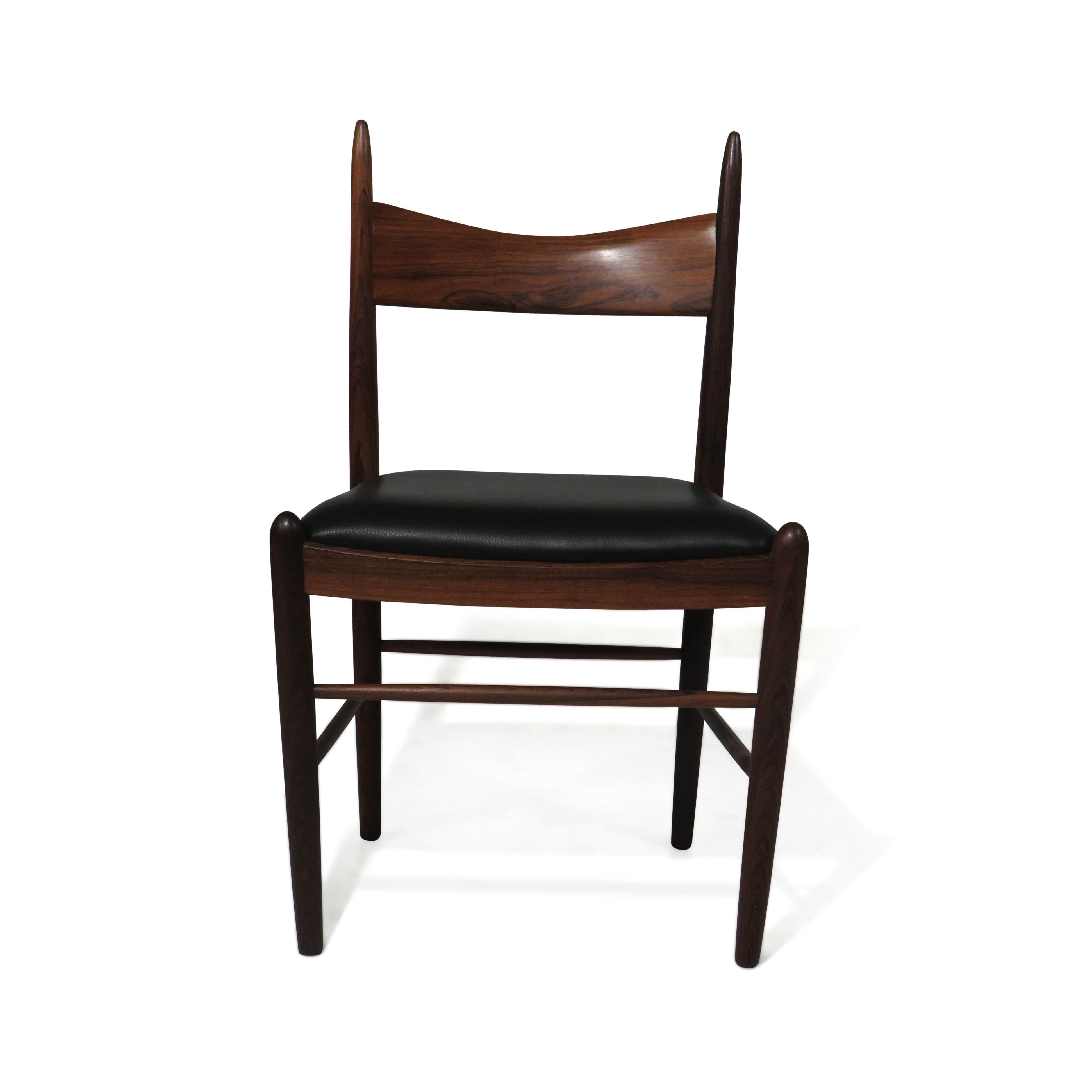 Eight Brazilian Rosewood Dining Chairs in New Black Leather In Excellent Condition In Oakland, CA