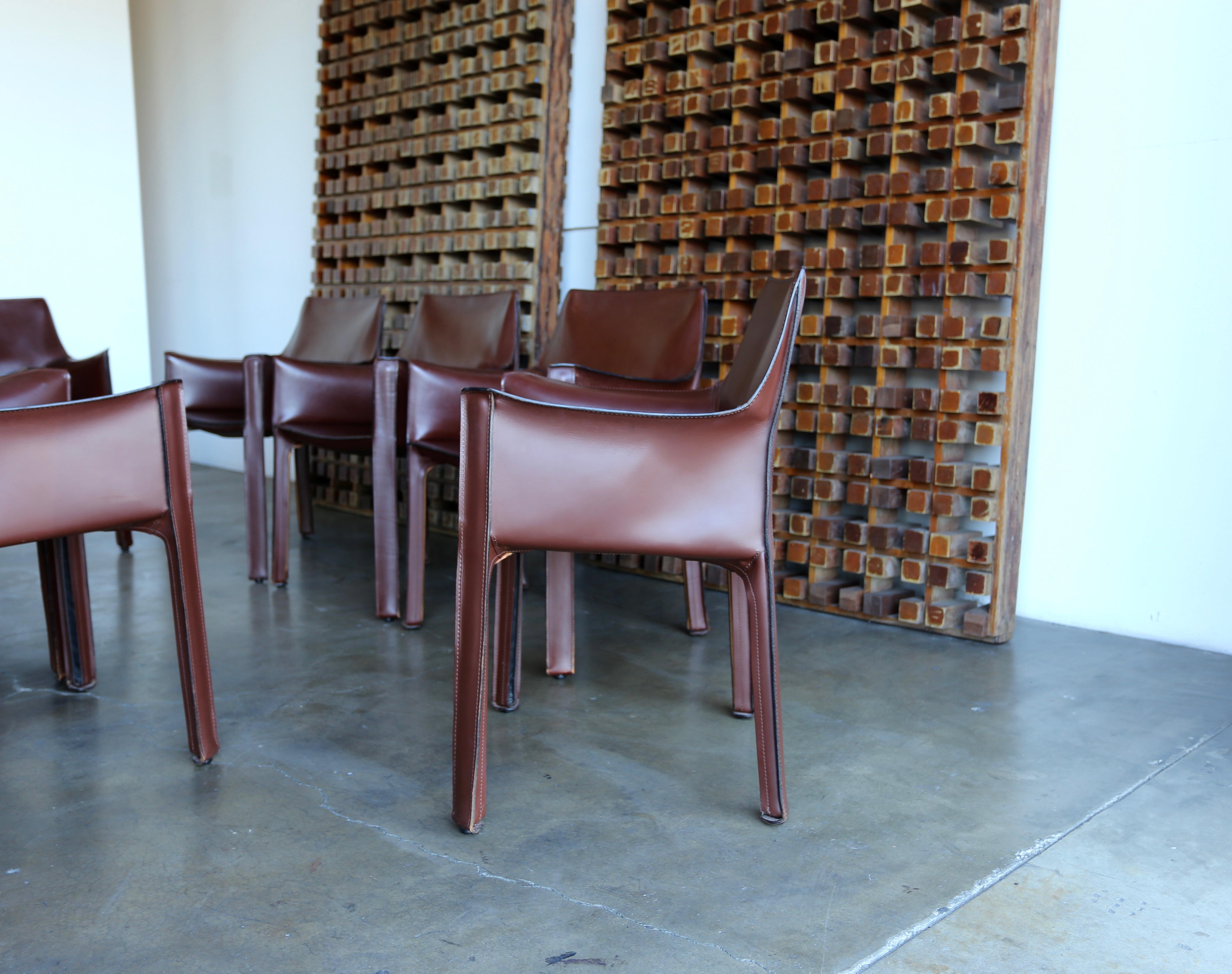 Italian Eight Brown CAB Armchairs by Mario Bellini for Cassina
