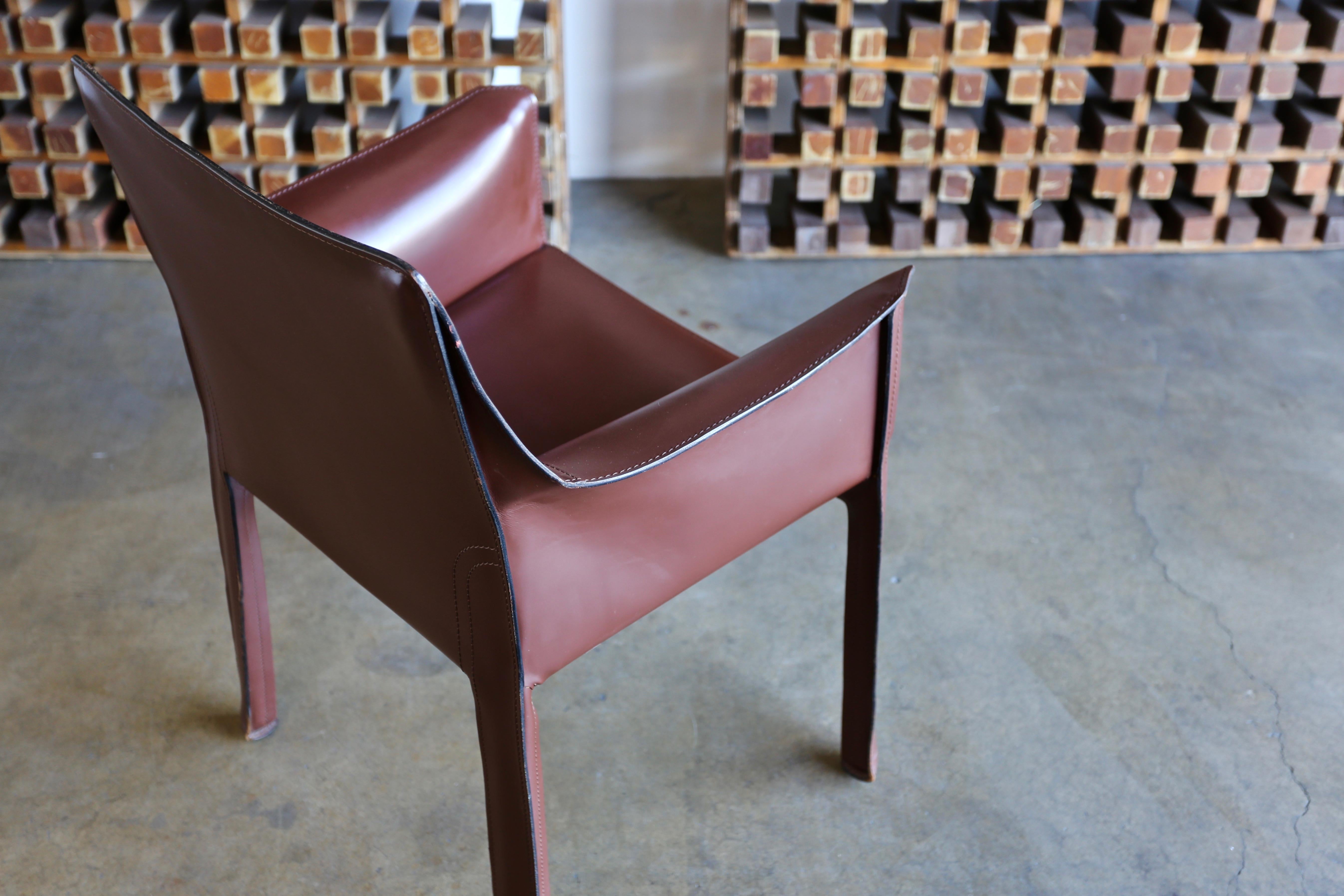 Leather Eight Brown CAB Armchairs by Mario Bellini for Cassina