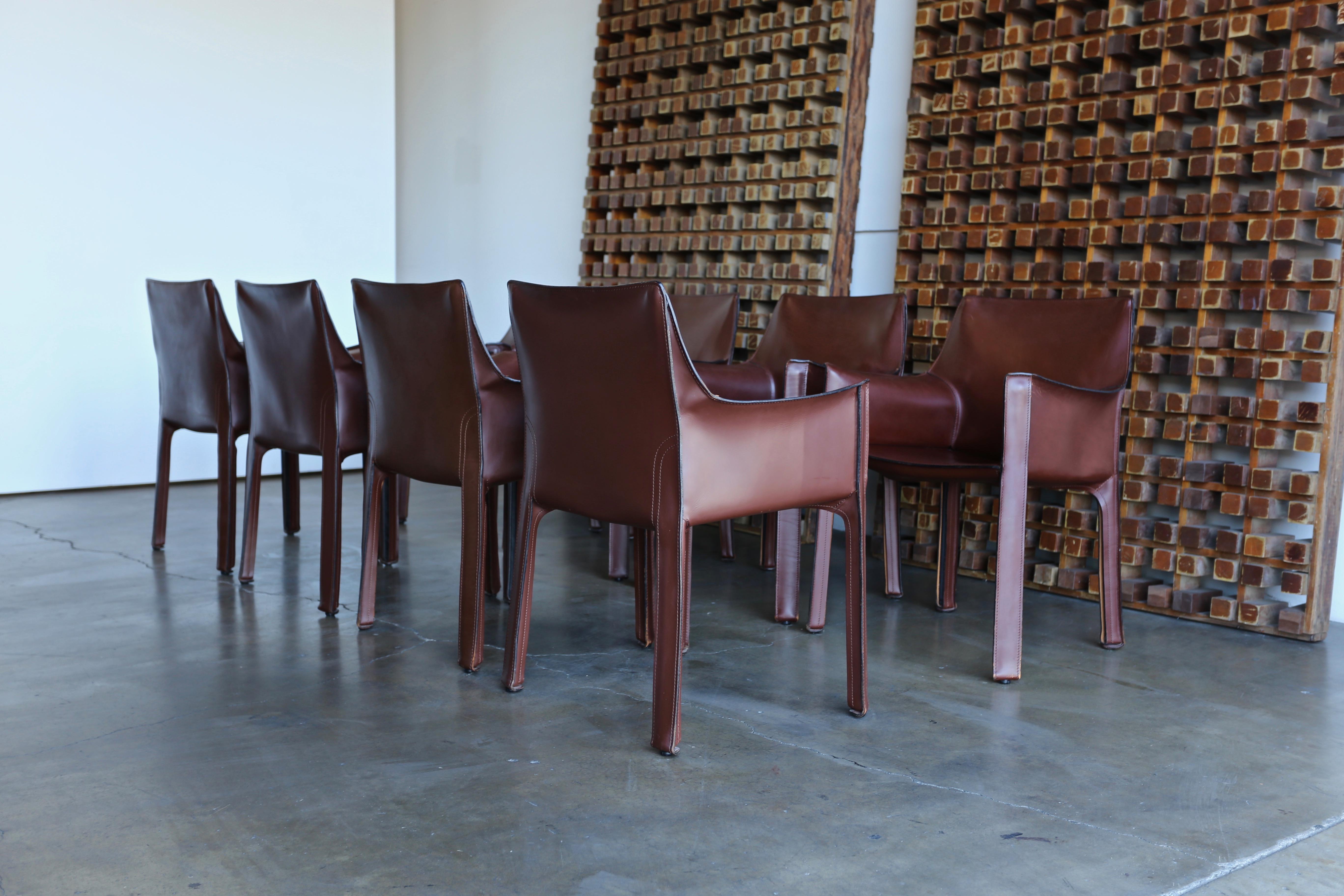 Eight Brown CAB Armchairs by Mario Bellini for Cassina 3