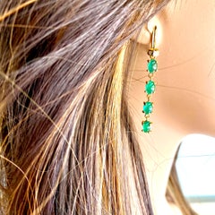 Eight Cabochon Emerald Diamond 7 Carat Yellow Gold 1.5 Inch Hoop Earrings