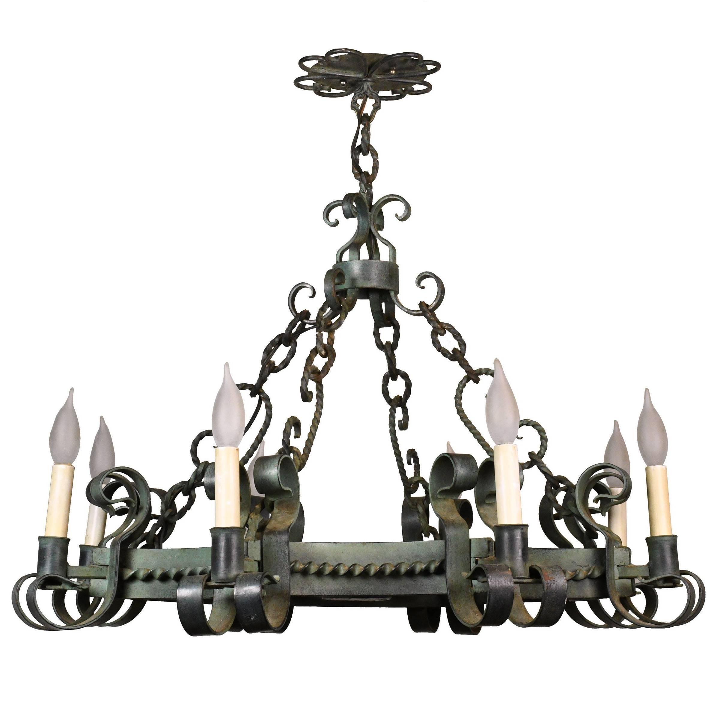 Eight Candle Italianate Iron Chandelier