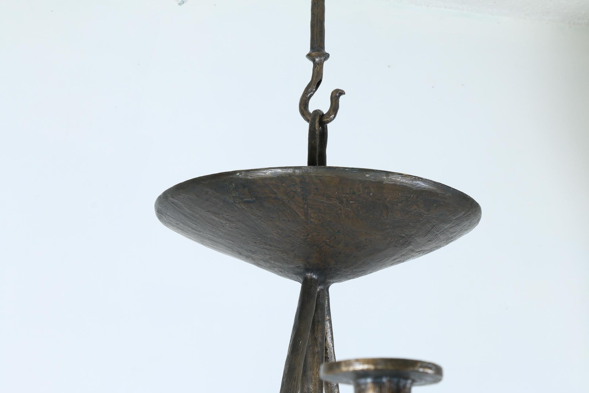 Bronze Eight Candles Chandelier by Tom Corbin  For Sale