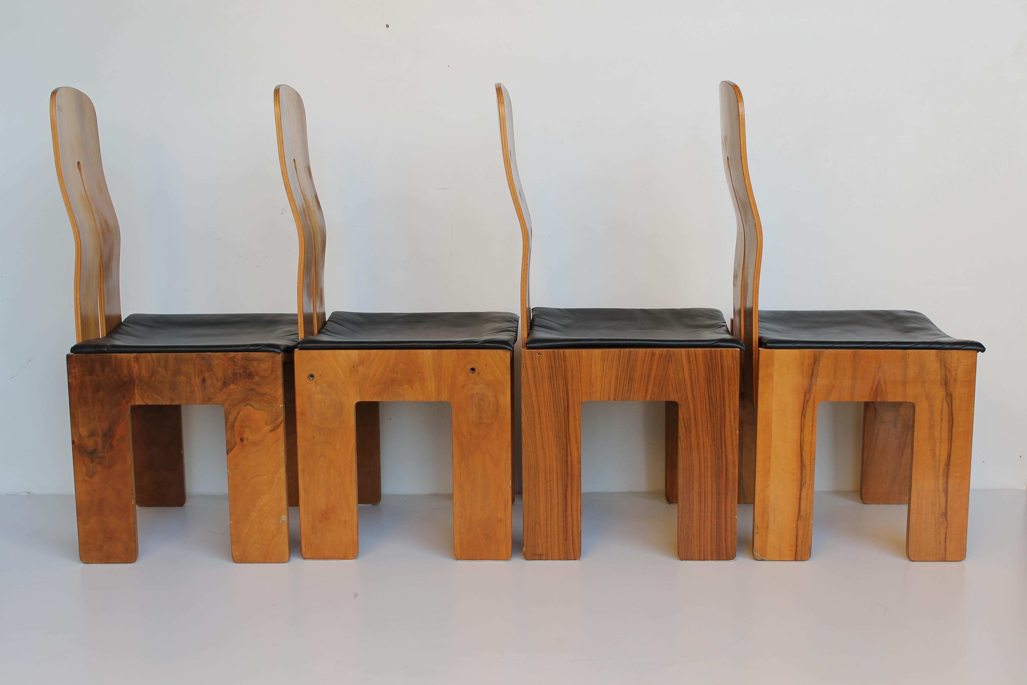 Canvas Mid-Century Carlo Scarpa Natural Walnut Italian Chairs Mod 1934-765 Bernini 1977