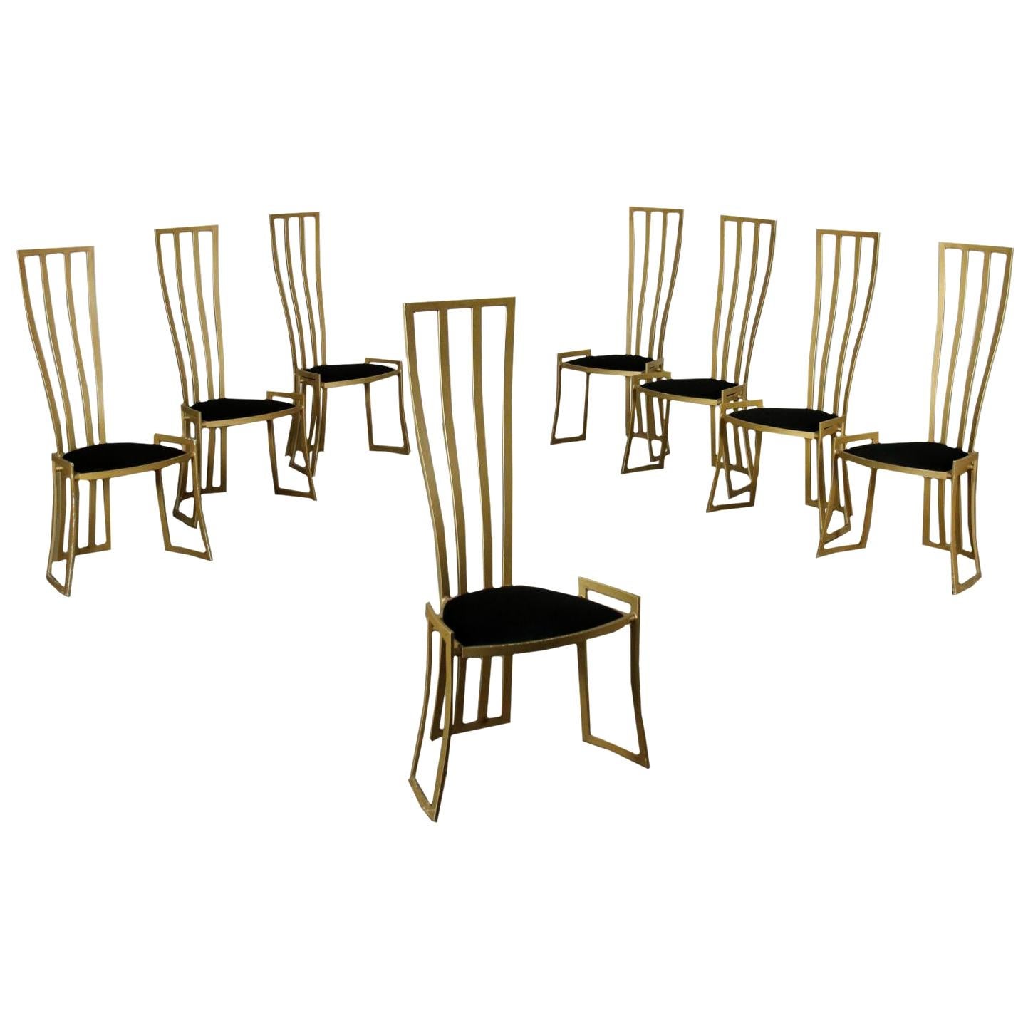 Eight Chairs Marzio Cecchi Enamelled Metal Foam Velvet, Italy, 1980s