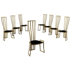 Eight Chairs Marzio Cecchi Enamelled Metal Foam Velvet, Italy, 1980s