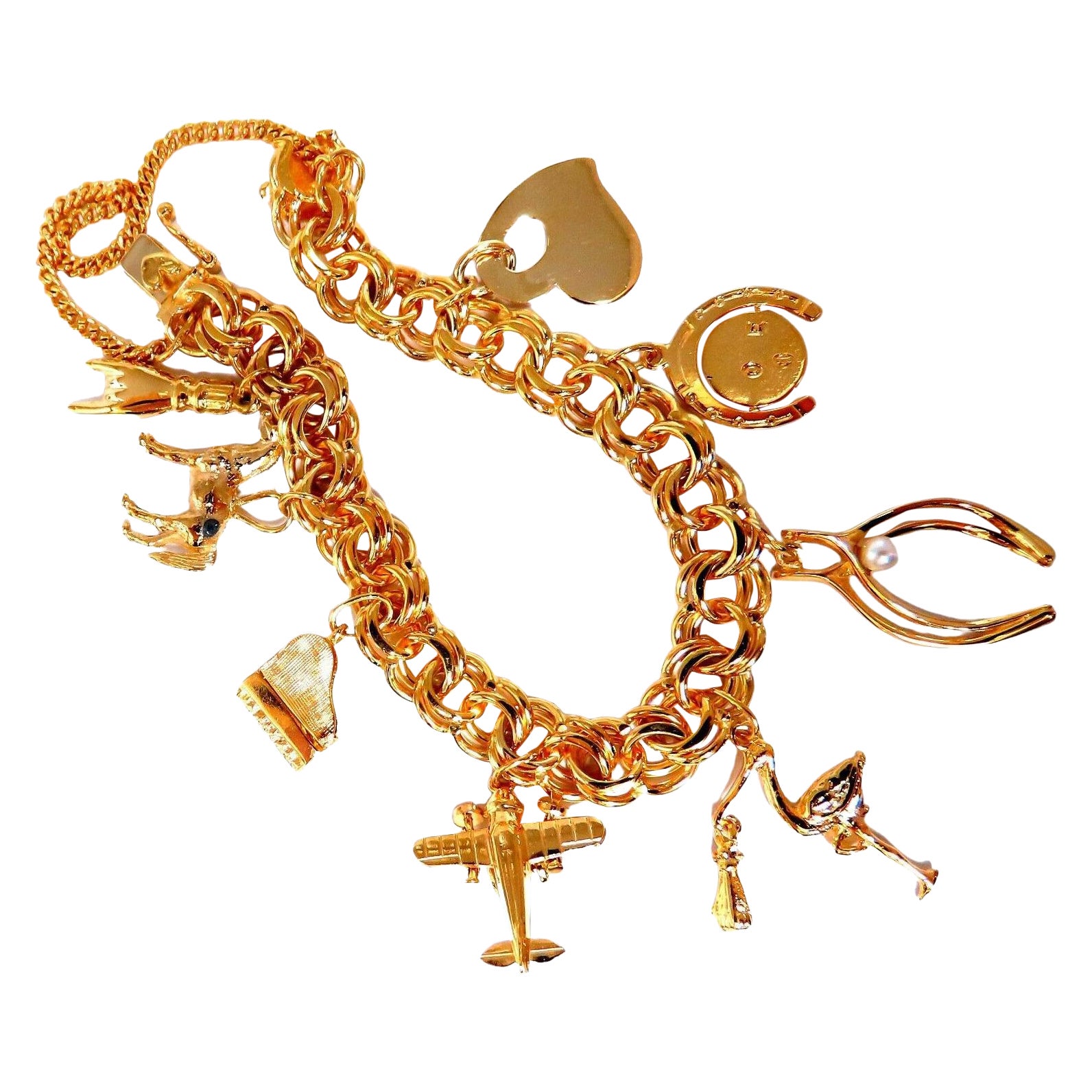 Eight Charms Link Bracelet 14kt Gold 43gm*