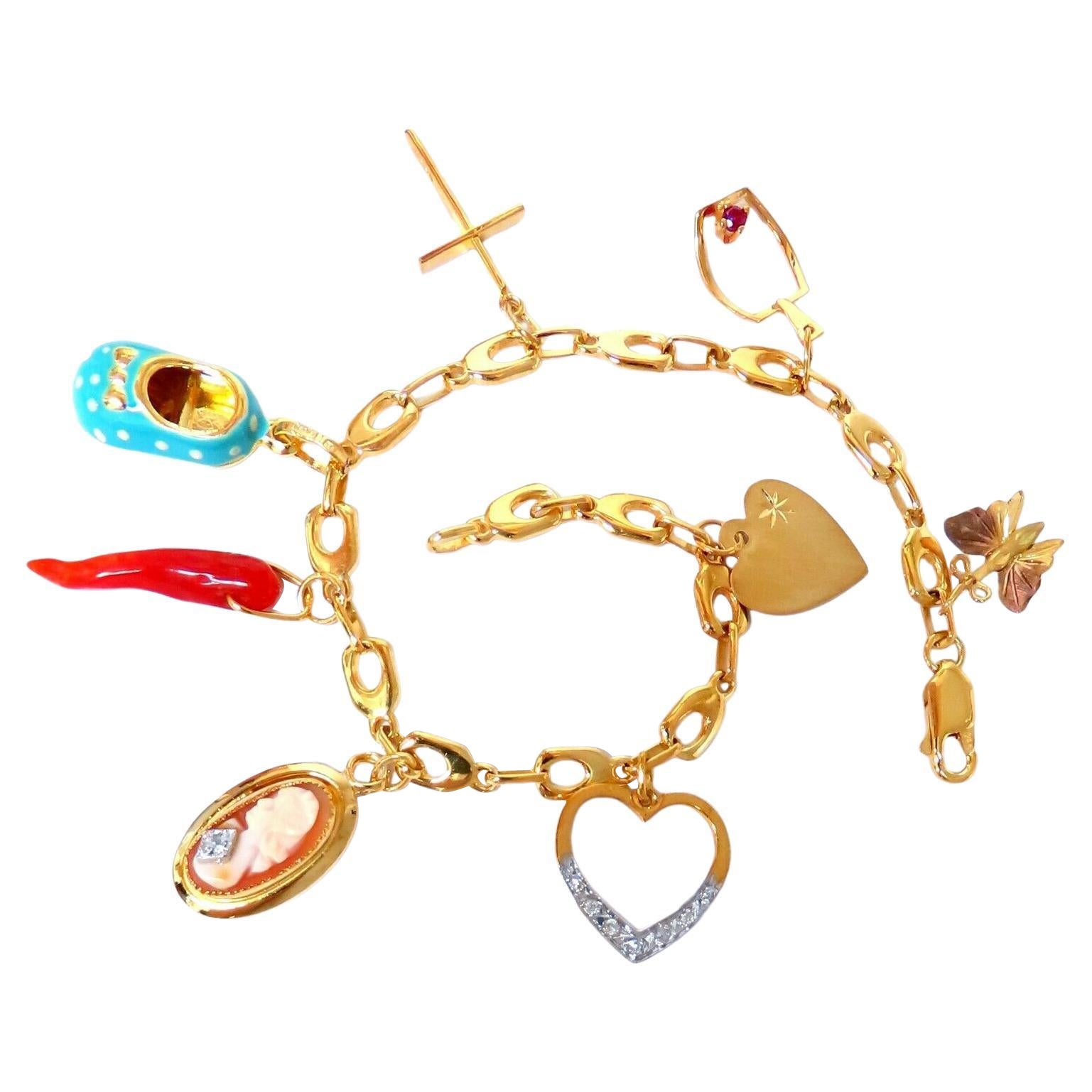 Bracciale A Link con otto charmes, oro 14kt, 7,5 pollici, 14 gm* in vendita