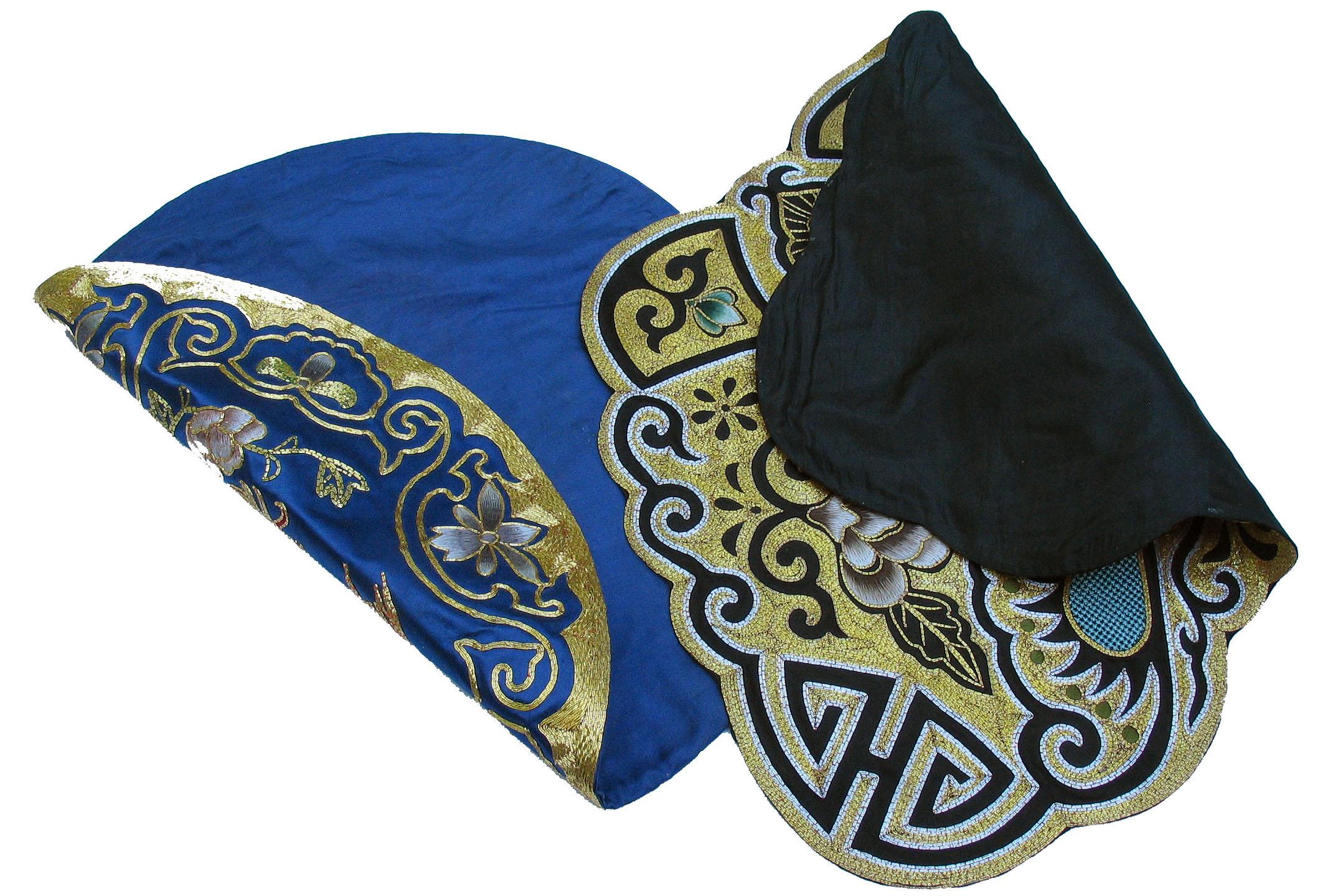 Eight Chinese Hand Embroidered Silk Blue Ground and Metallic Thread Mats For Sale 3