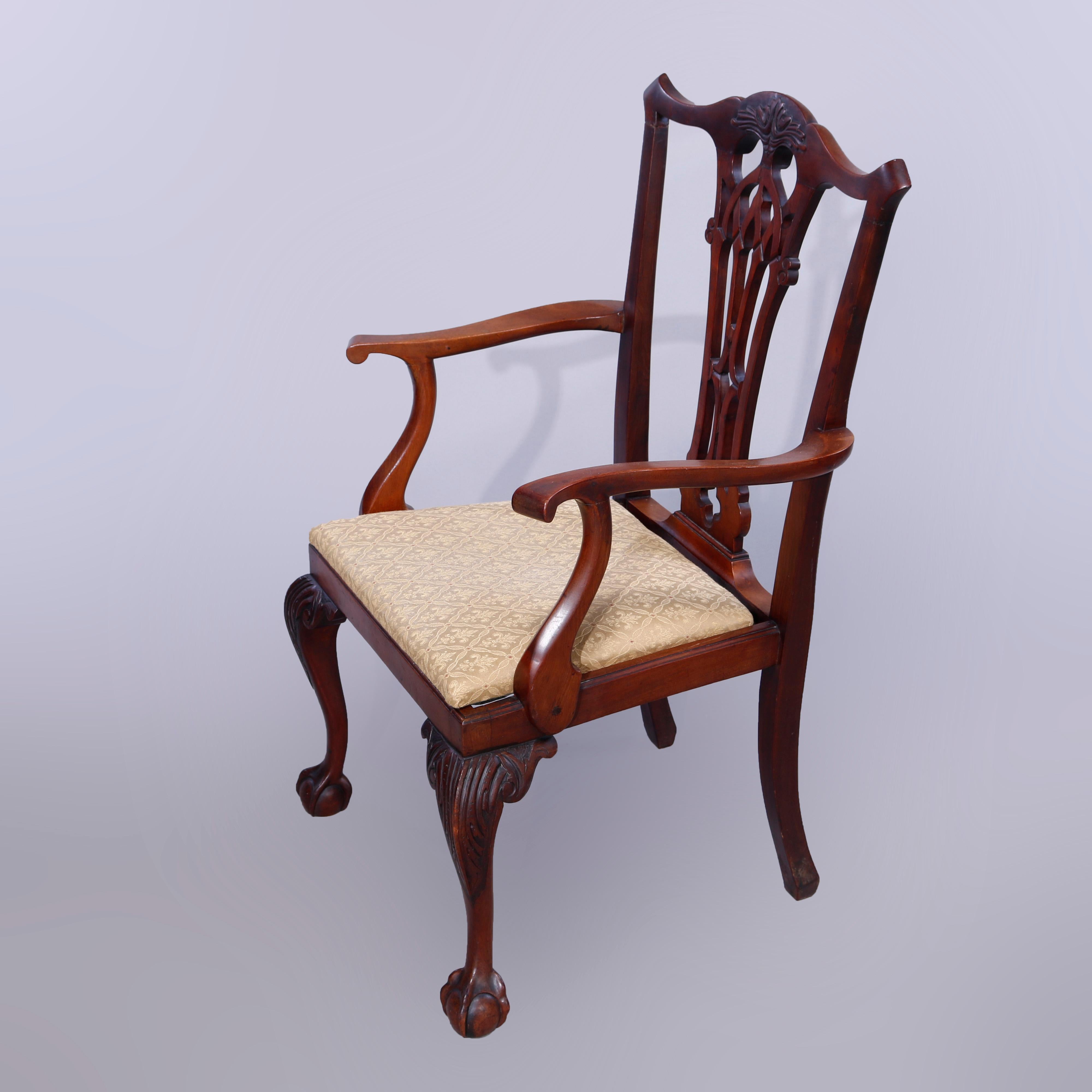 Eight Chippendale Mahogany Reticulated Slat Back & Claw Foot Dining Chairs c1940 5