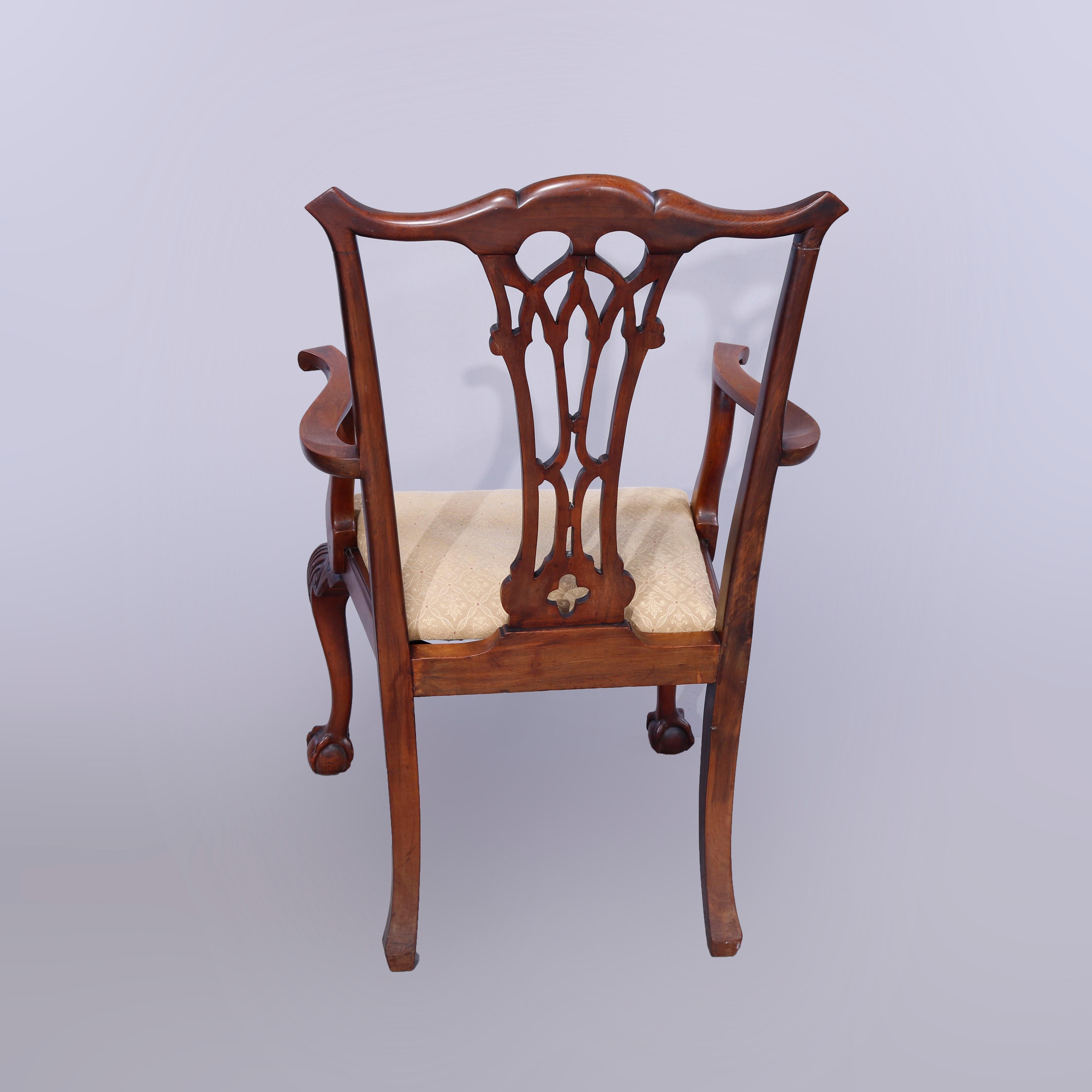 Eight Chippendale Mahogany Reticulated Slat Back & Claw Foot Dining Chairs c1940 6