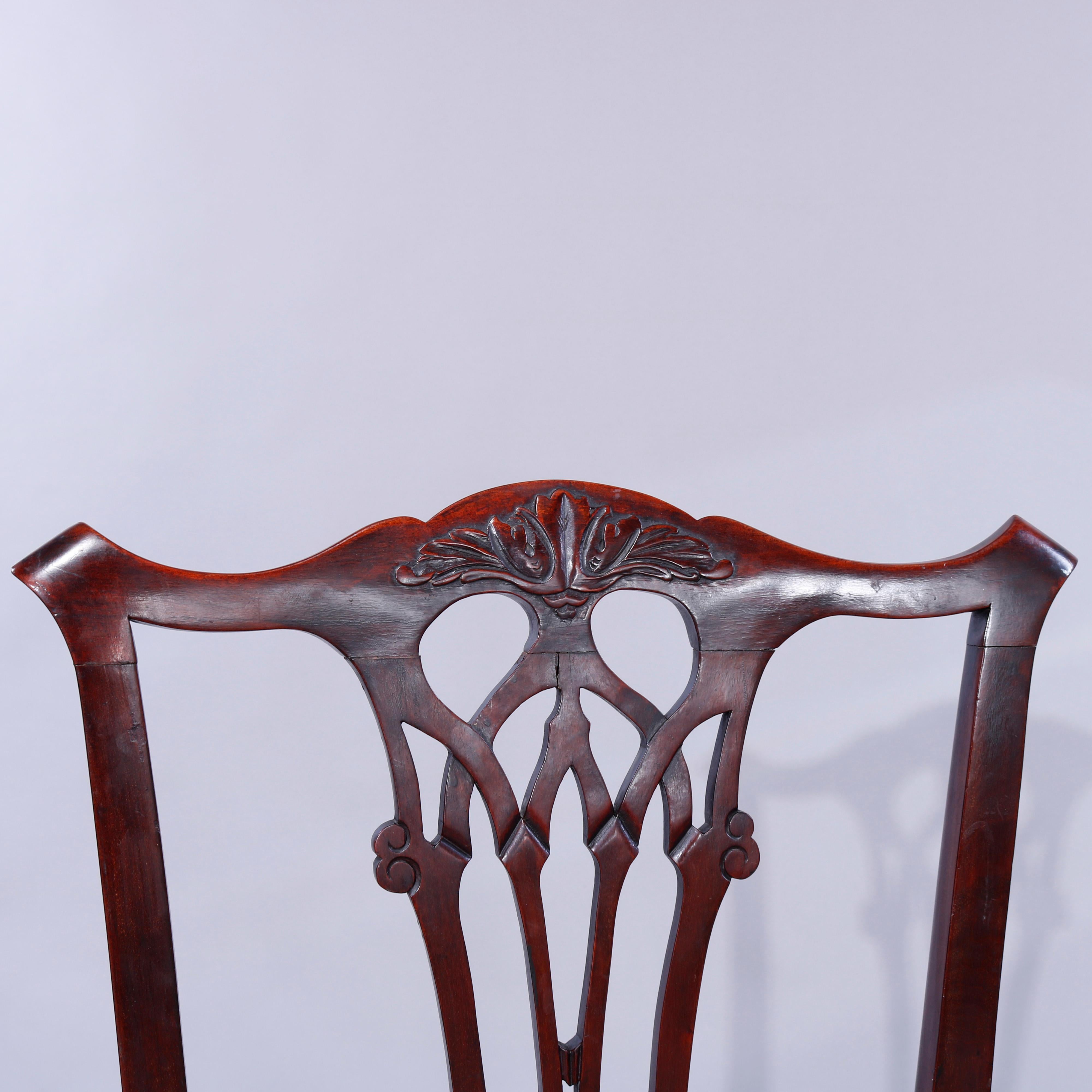 Eight Chippendale Mahogany Reticulated Slat Back & Claw Foot Dining Chairs c1940 8