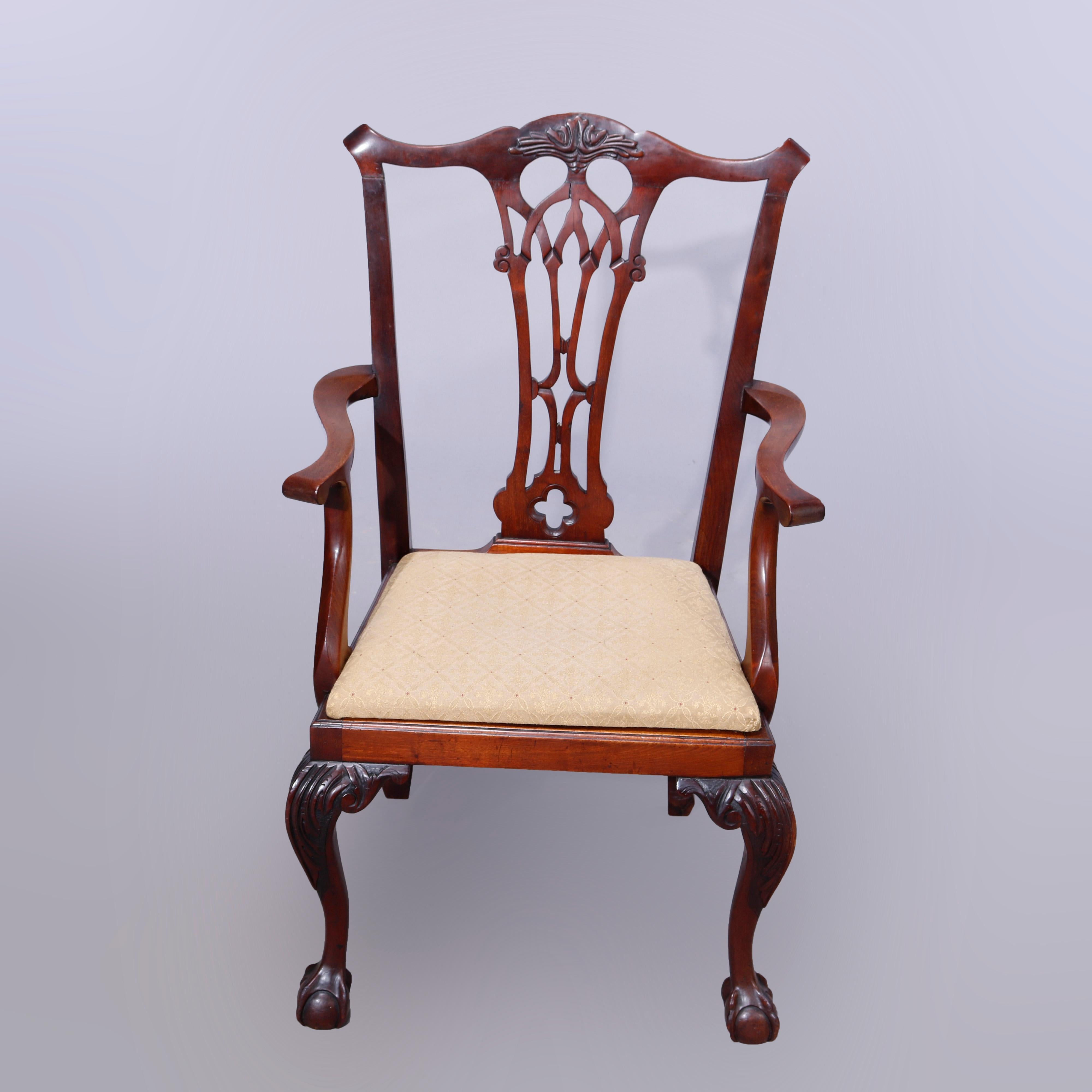 American Eight Chippendale Mahogany Reticulated Slat Back & Claw Foot Dining Chairs c1940