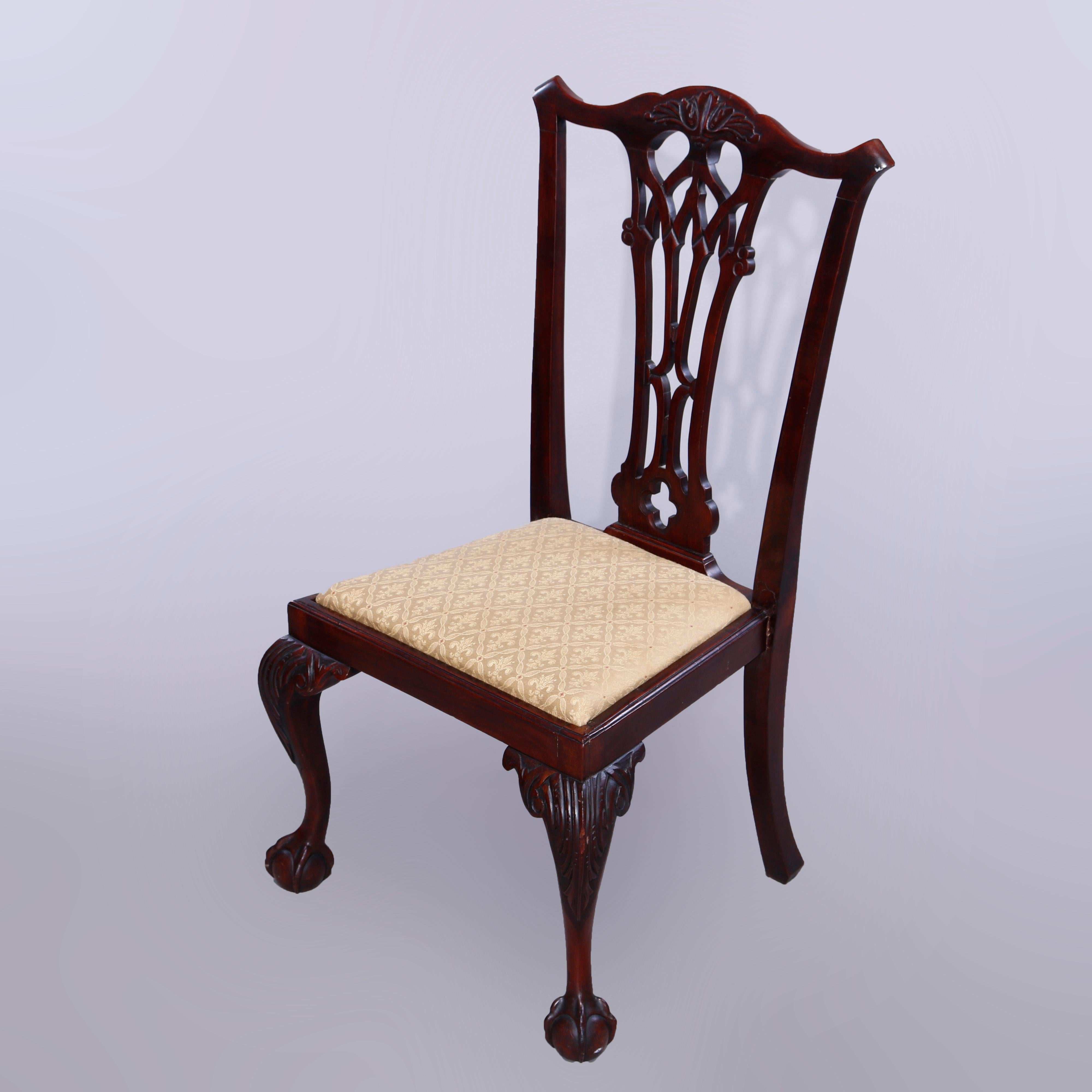 20th Century Eight Chippendale Mahogany Reticulated Slat Back & Claw Foot Dining Chairs c1940