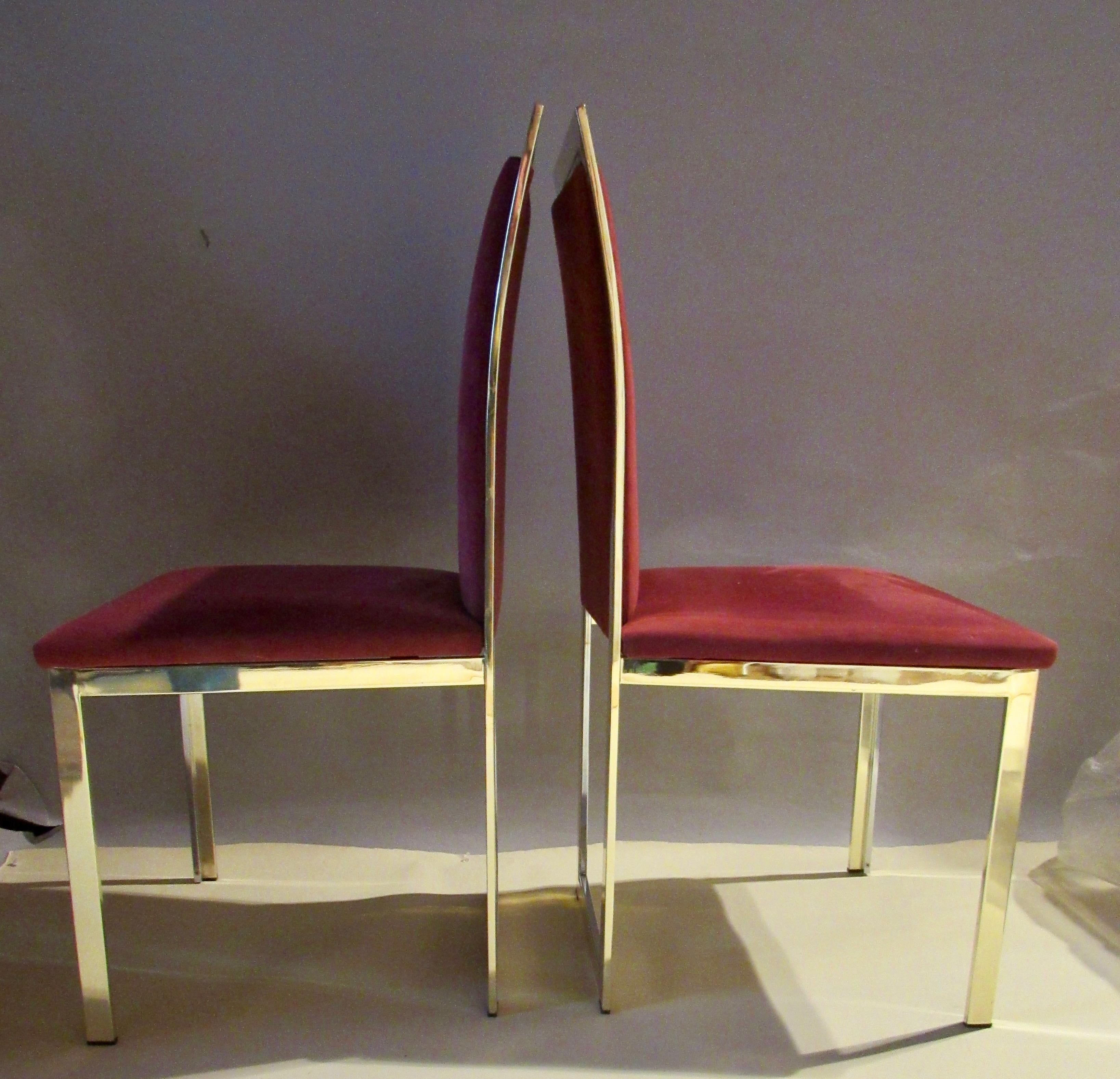 Mid-Century Modern Eight Chrome and Brass Dining Chairs Attributed to Romeo Rega