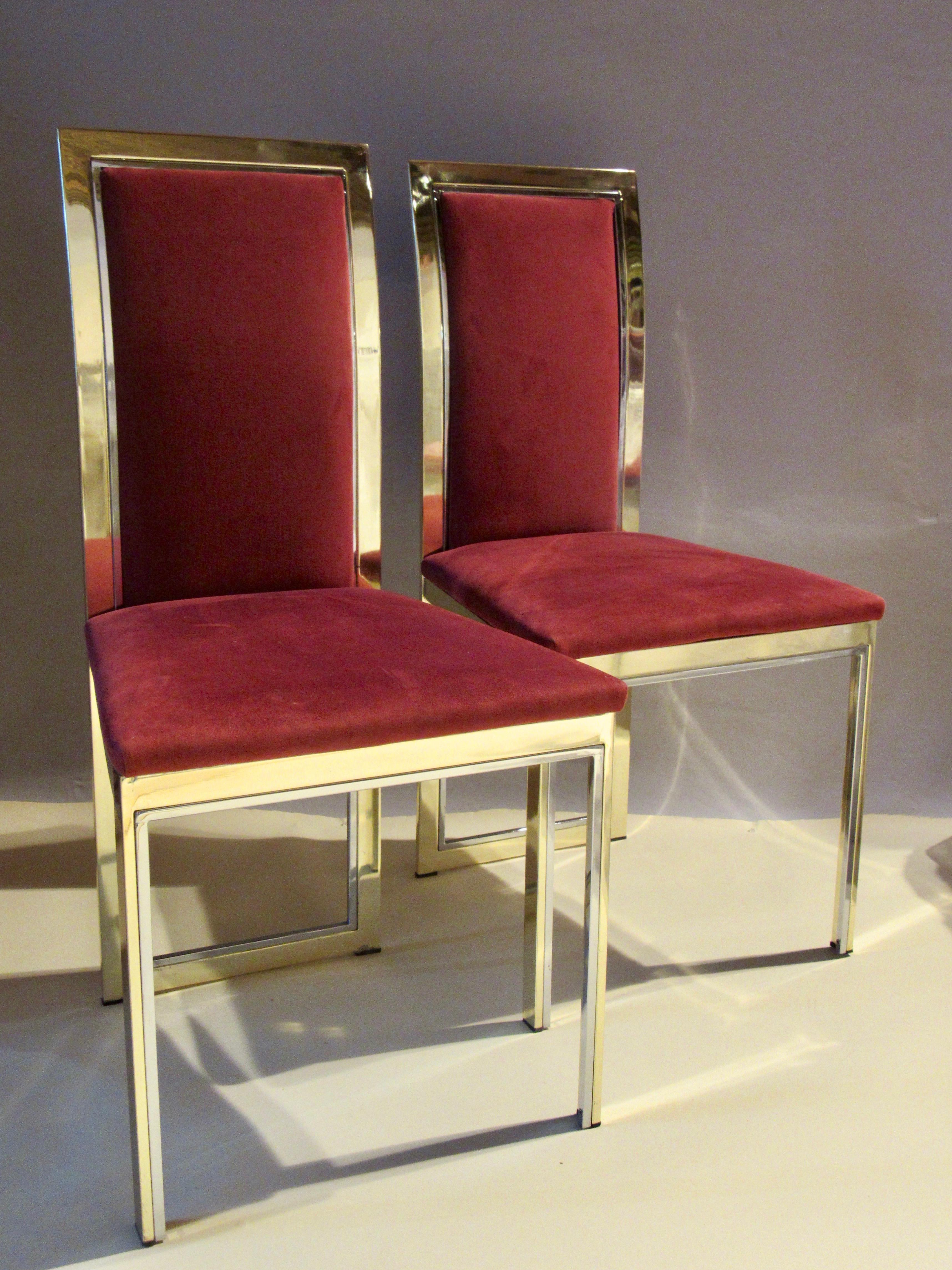 Italian Eight Chrome and Brass Dining Chairs Attributed to Romeo Rega