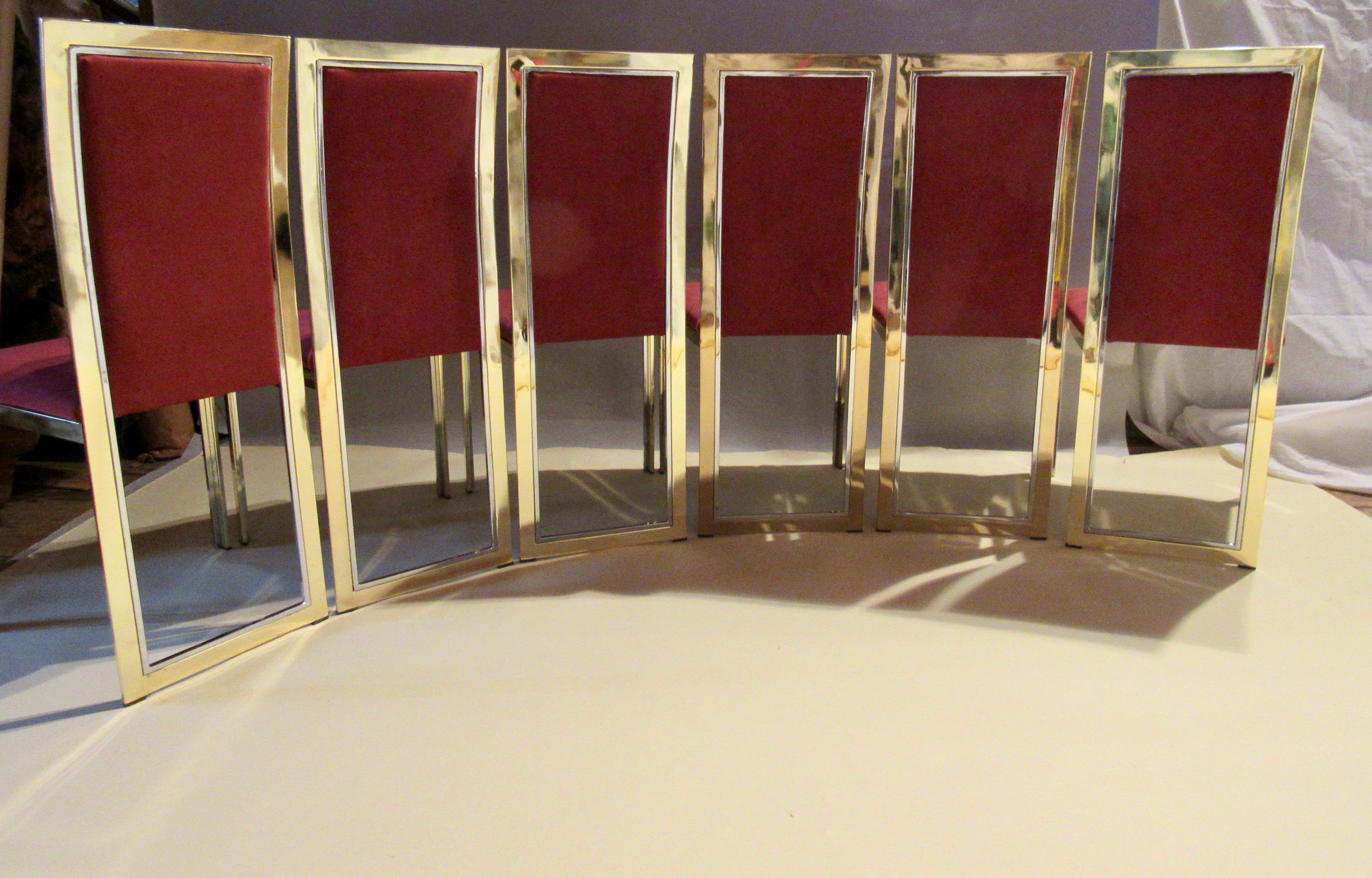 Lacquered Eight Chrome and Brass Dining Chairs Attributed to Romeo Rega