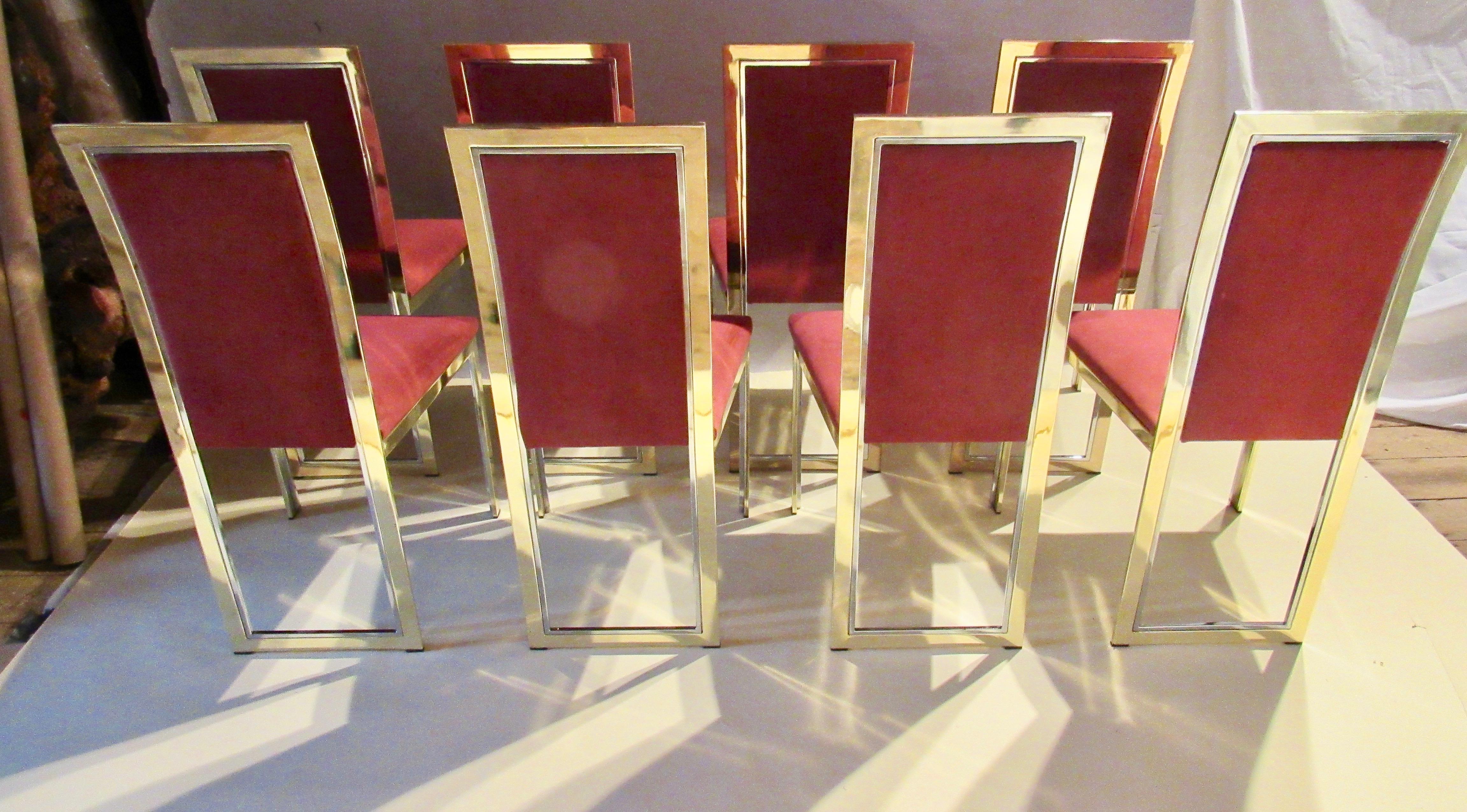 Eight Chrome and Brass Dining Chairs Attributed to Romeo Rega 1