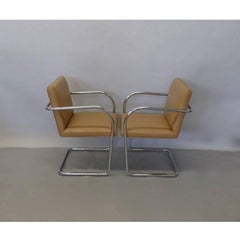 Eight Chrome and Camel Colored Mies van der Rohe Tubular Brno Chairs by Knoll