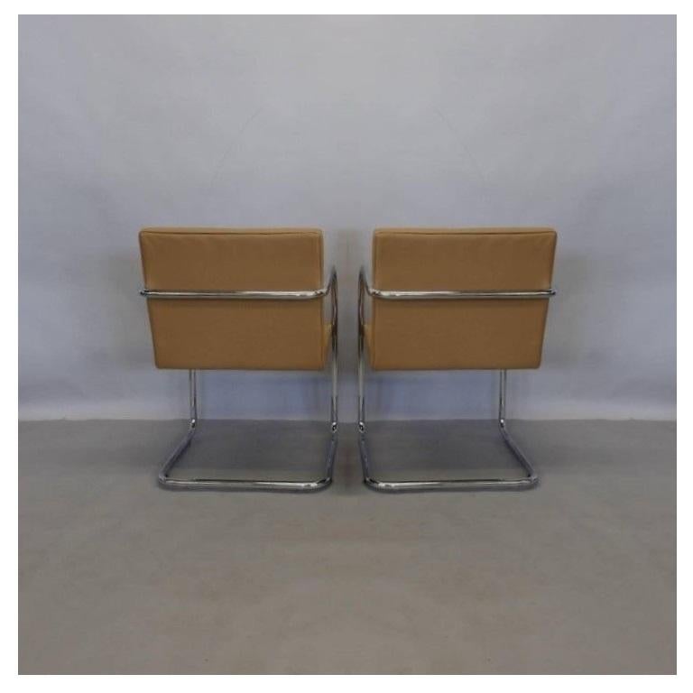 Americano Otto sedie tubolari Brno di Mies van der Rohe, cromate e color cammello, di Knoll in vendita