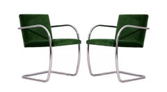 Eight Chrome Mies van der Rohe Tubular Brno Chairs by Knoll in Green Velvet