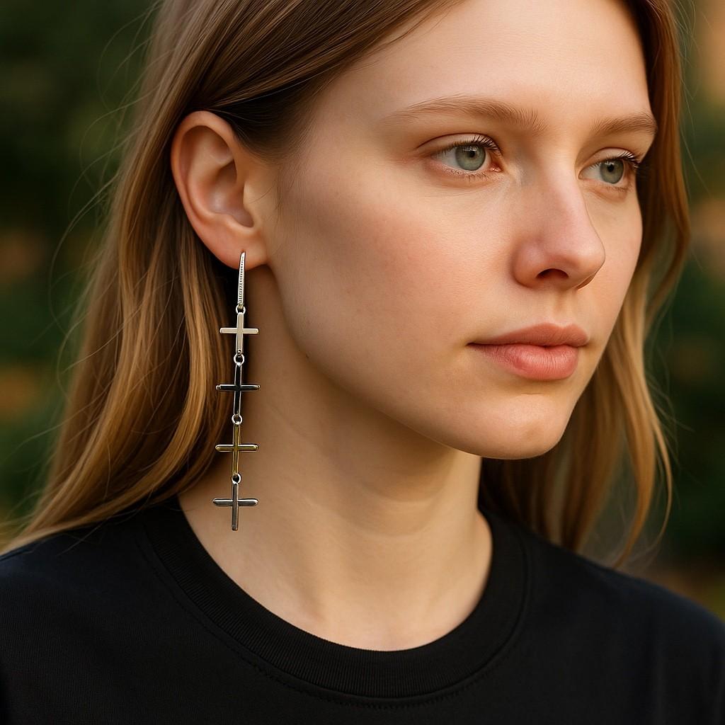 Introducing our exquisite 14 Karat White and Yellow Gold Shepherd Hoop Earrings, adorned with 8 drop crosses embellished with sparkling diamonds, totaling 0.25 carats. Crafted with meticulous attention to detail, these earrings boast a fusion of