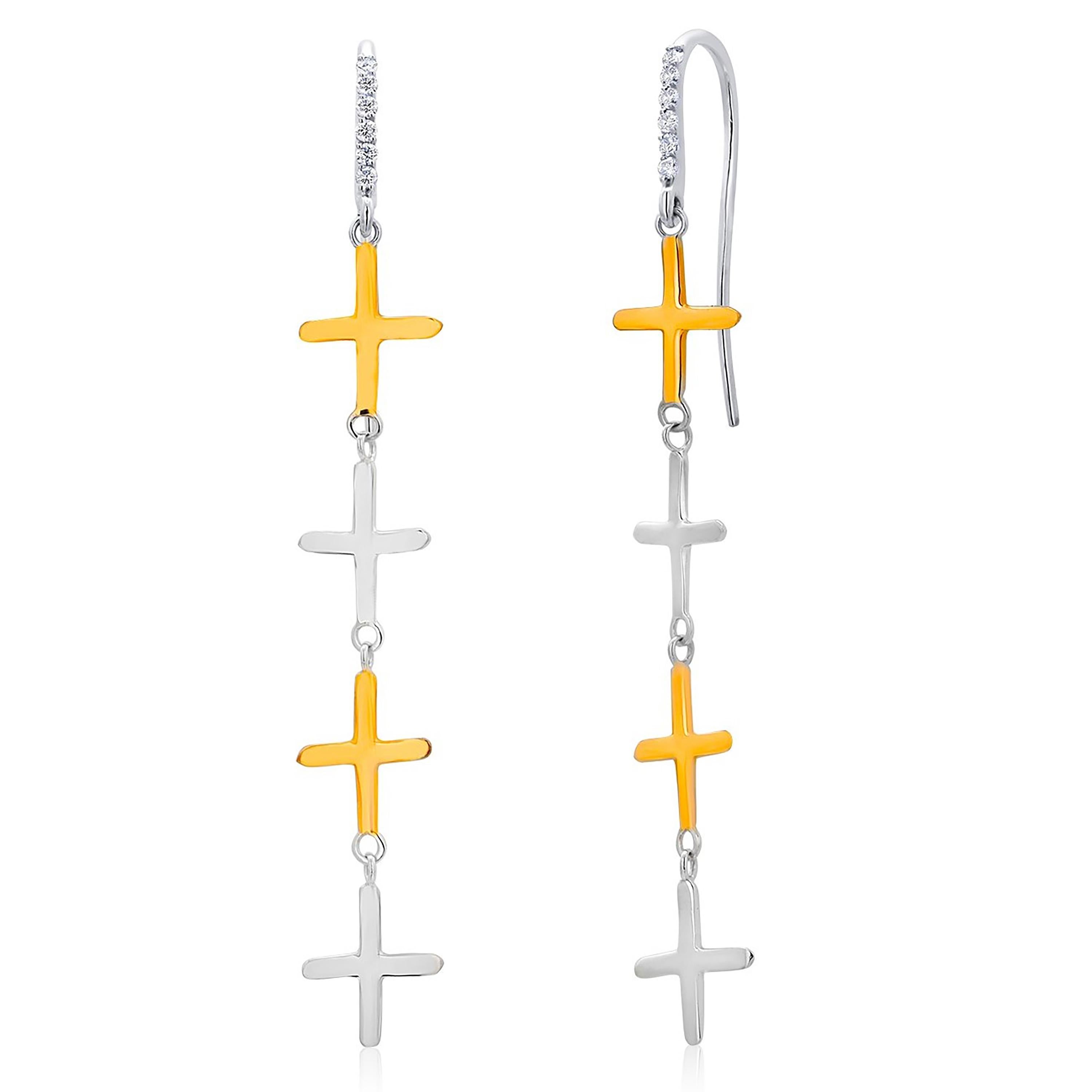 Women's or Men's Eight Crosses White Yellow Gold Diamond 0.25 Carat Shepherd Hoop 2.60