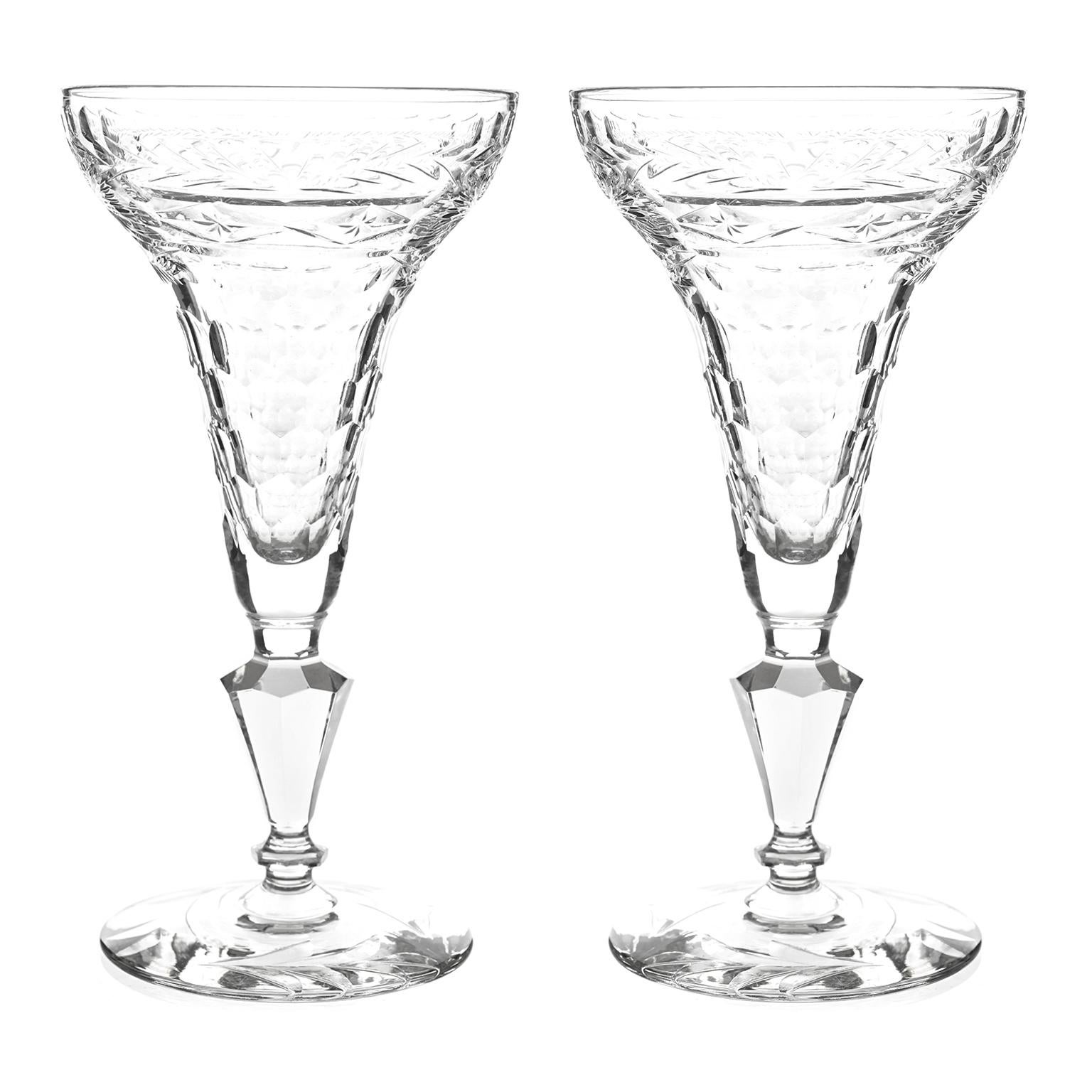 Eight Crystal Hollow Stem Champagne Goblets, circa 1895, England In Excellent Condition In Litchfield, CT
