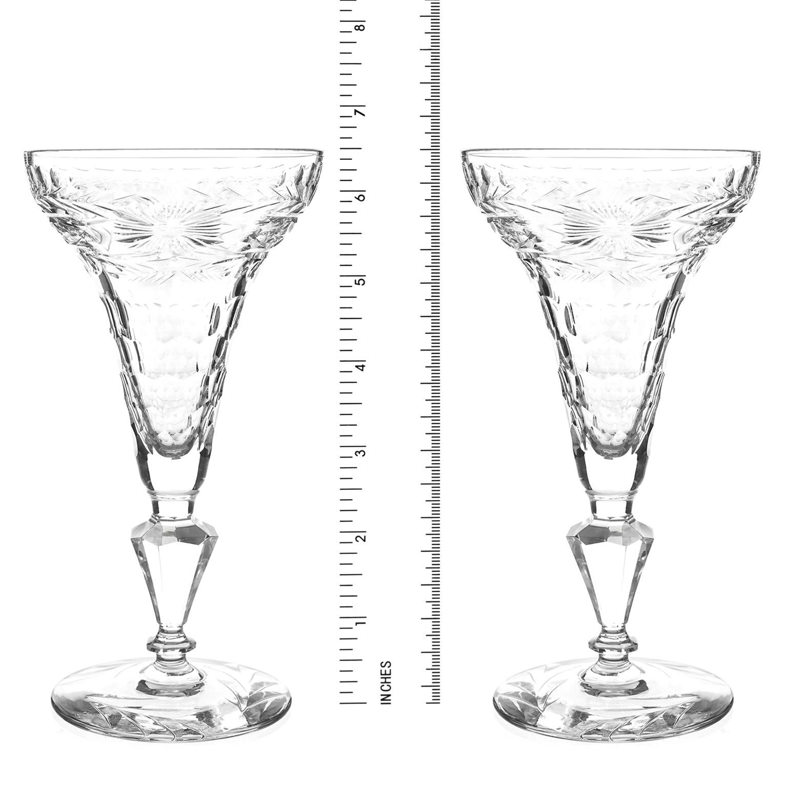 Cut Glass Eight Crystal Hollow Stem Champagne Goblets, circa 1895, England