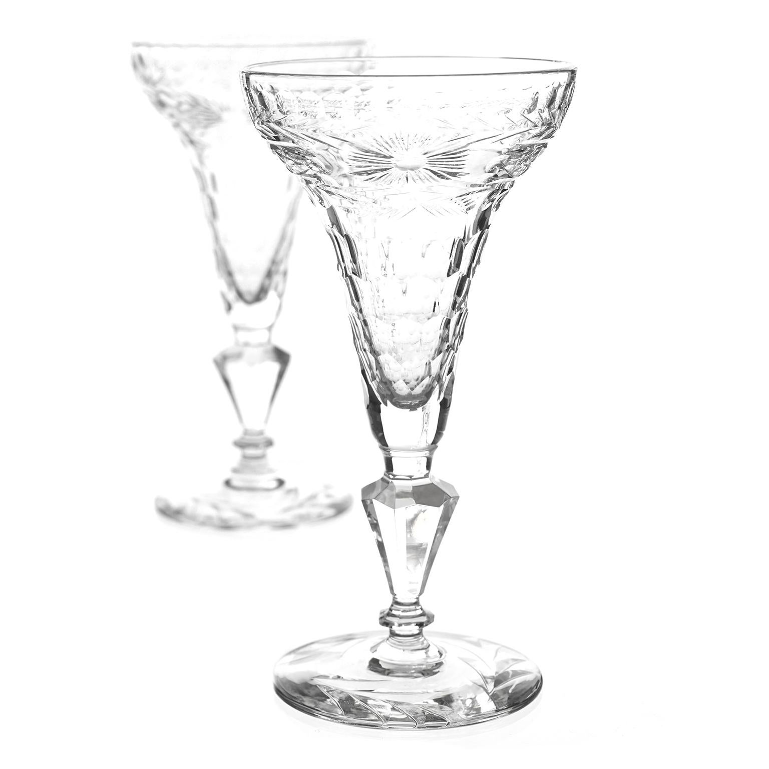 Eight Crystal Hollow Stem Champagne Goblets, circa 1895, England 1