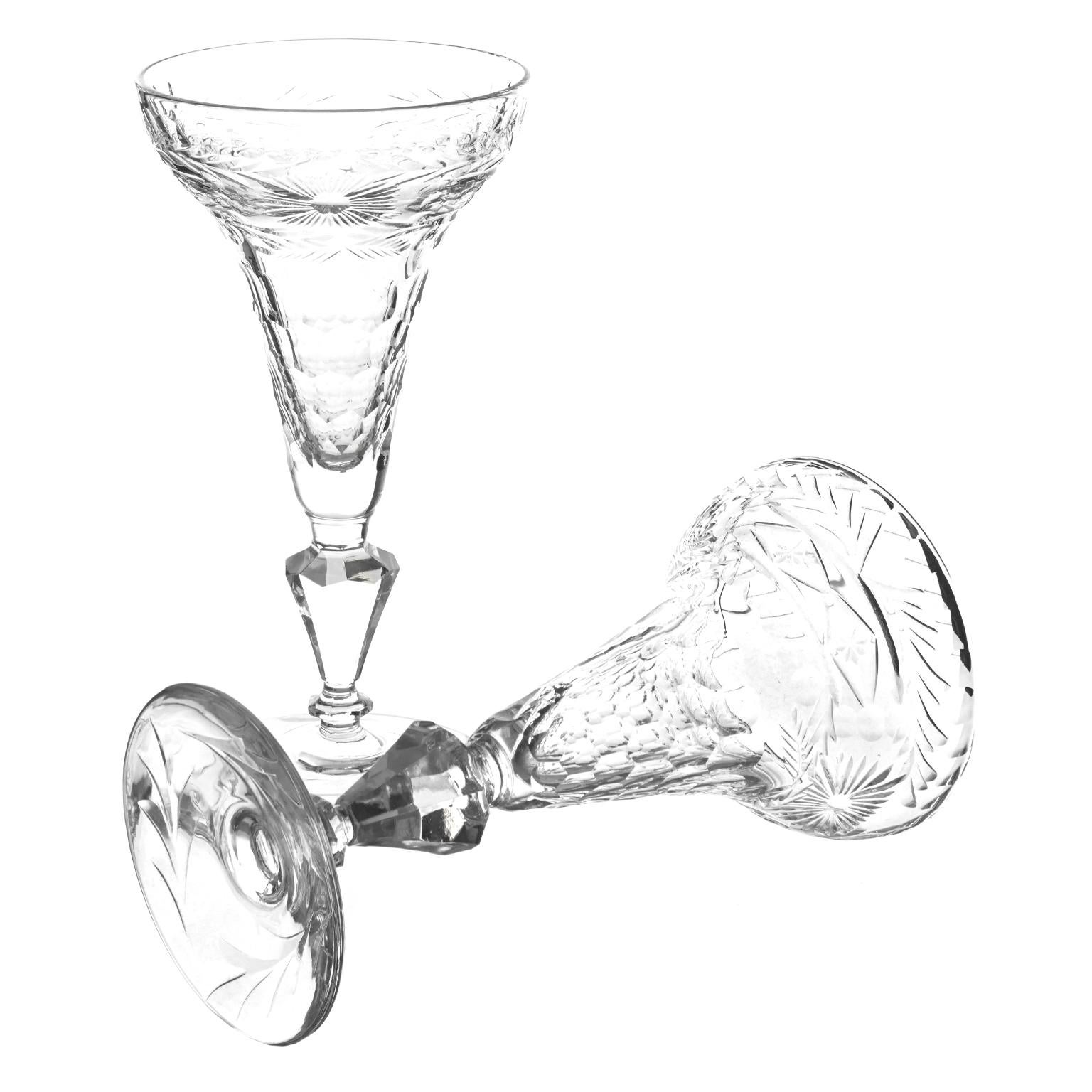 Eight Crystal Hollow Stem Champagne Goblets, circa 1895, England 2