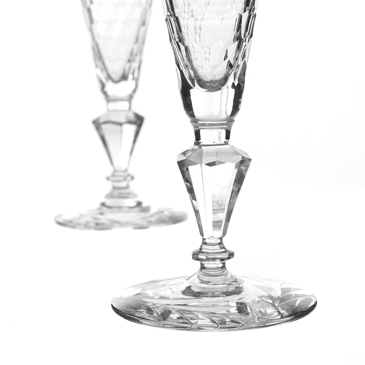 Eight Crystal Hollow Stem Champagne Goblets, circa 1895, England 3