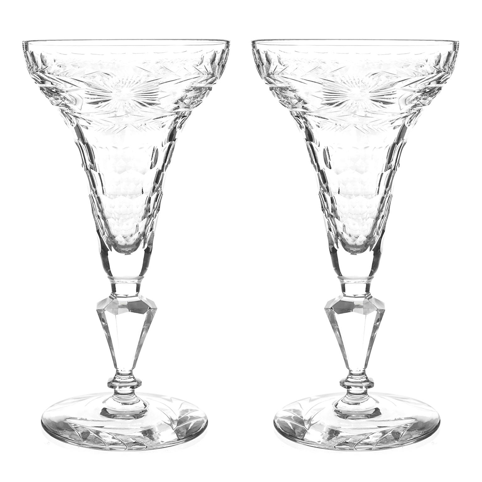 Eight Crystal Hollow Stem Champagne Goblets, circa 1895, England