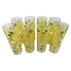 Eight Culver "Citrus" Pattern Tom Collins Glasses, Yellow & White Lemon Slices