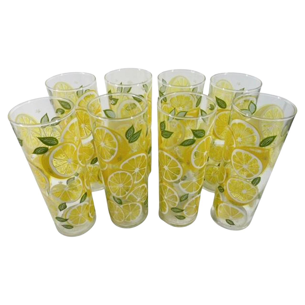 Otto bicchieri da Tom Collins modello Culver "Citrus", fette di limone bianche e gialle