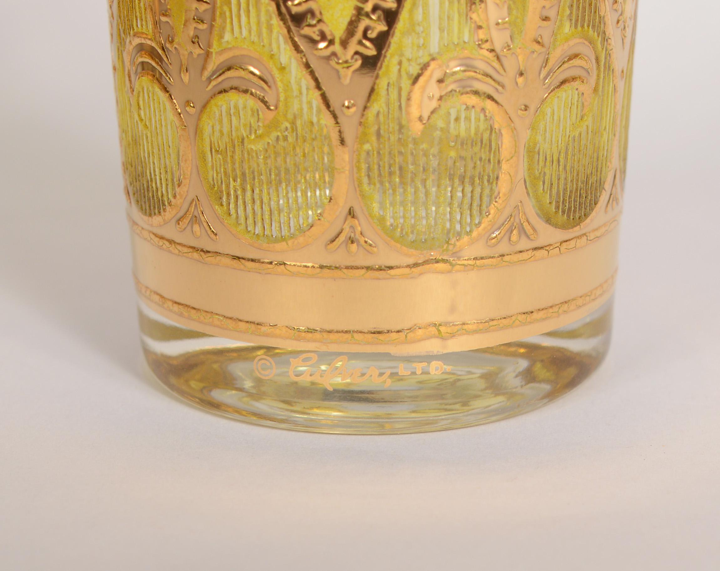American Eight Culver Highball Glasses with 22 Karat Gold Detail For Sale
