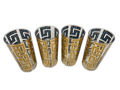 Eight Culver, LTD. Gold Over Blue "Greek Key" Highball Glasses