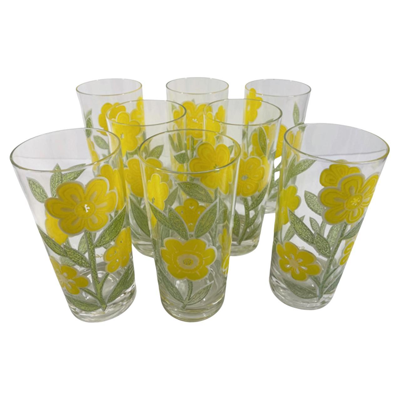 Eight Culver, LTD Mid-Century Highball Glasses in the "Petite Fleur" Pattern For Sale