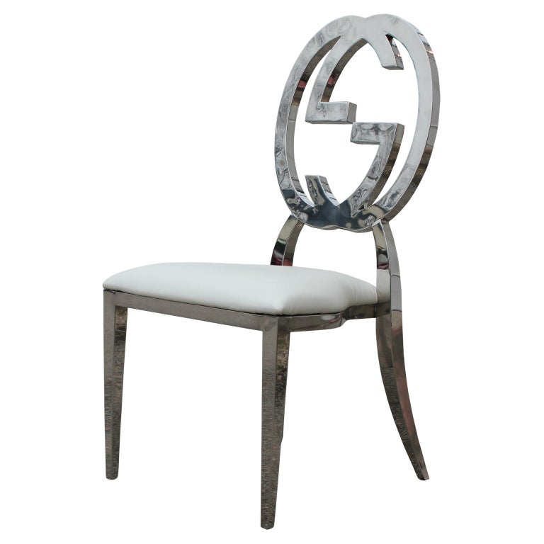 Eight Custom GG Gucci Inspired Chrome Dining Chairs For Sale at 1stdibs